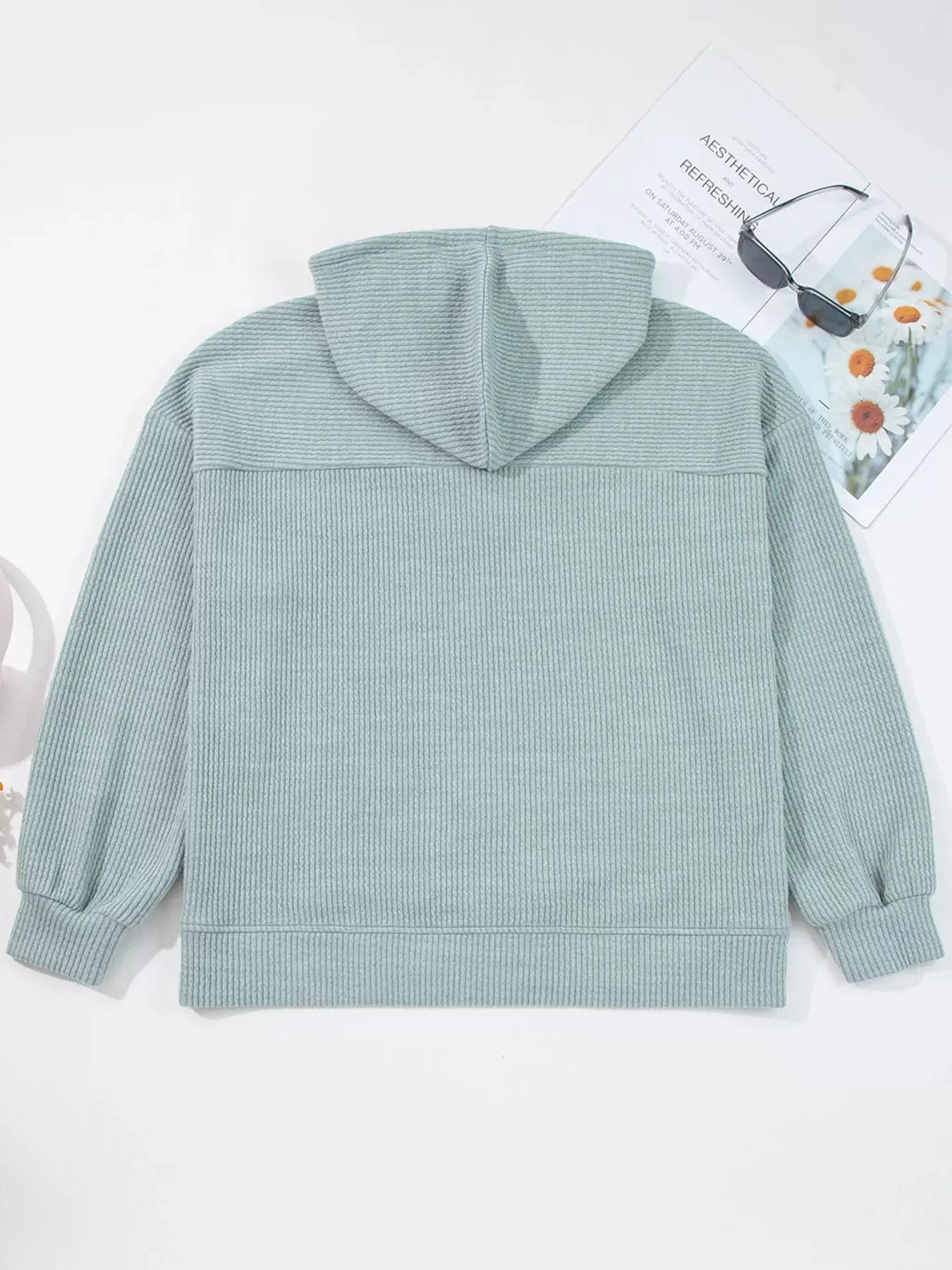 Ribbed Knit Drop Shoulder Hoodie