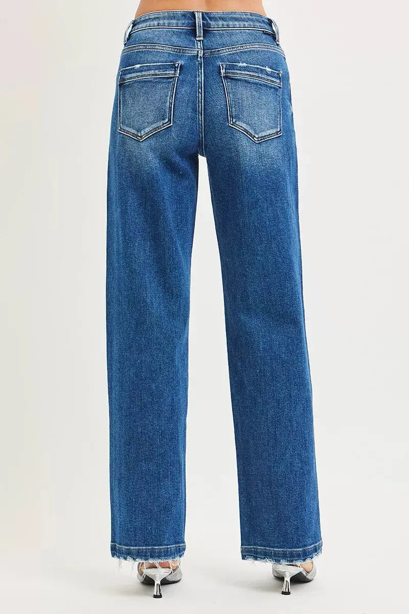 RISEN Jeans - Full Size Slouchy Baggy Jeans with Pocket Side Seam Detail