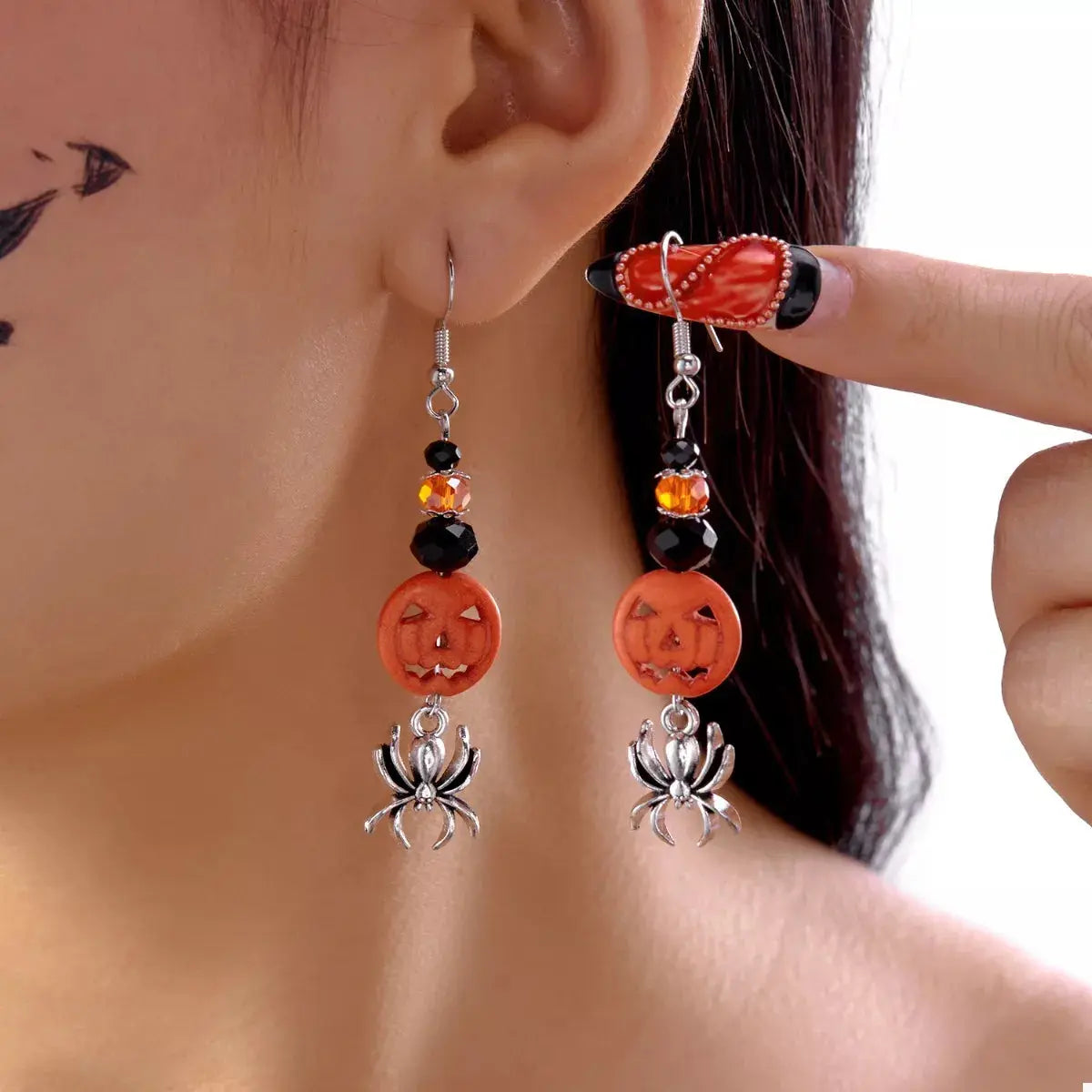 Spider Pumpkin Halloween Drop Earrings