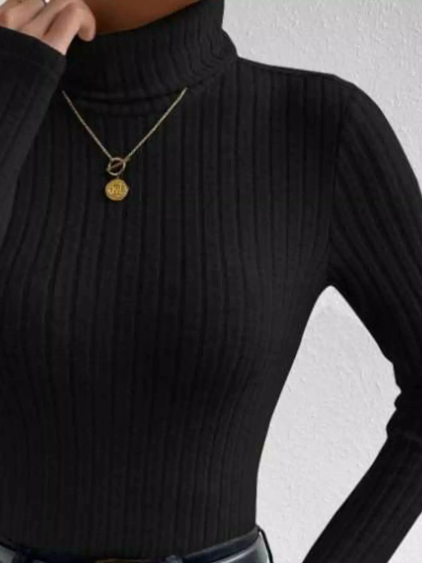 Ribbed Turtleneck Long Sleeve T Shirt