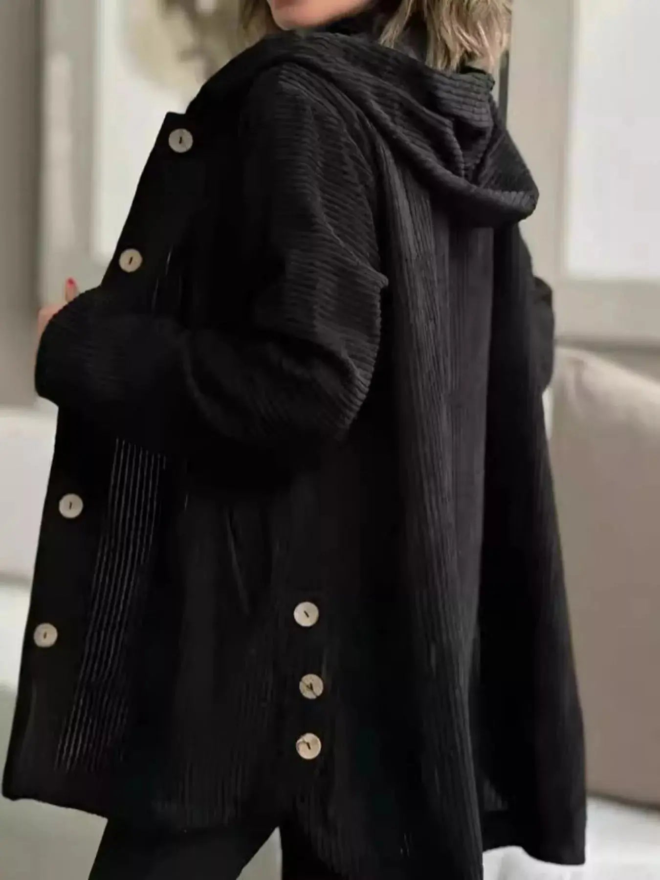 Full Size Corduroy Hooded Button Up Jacket