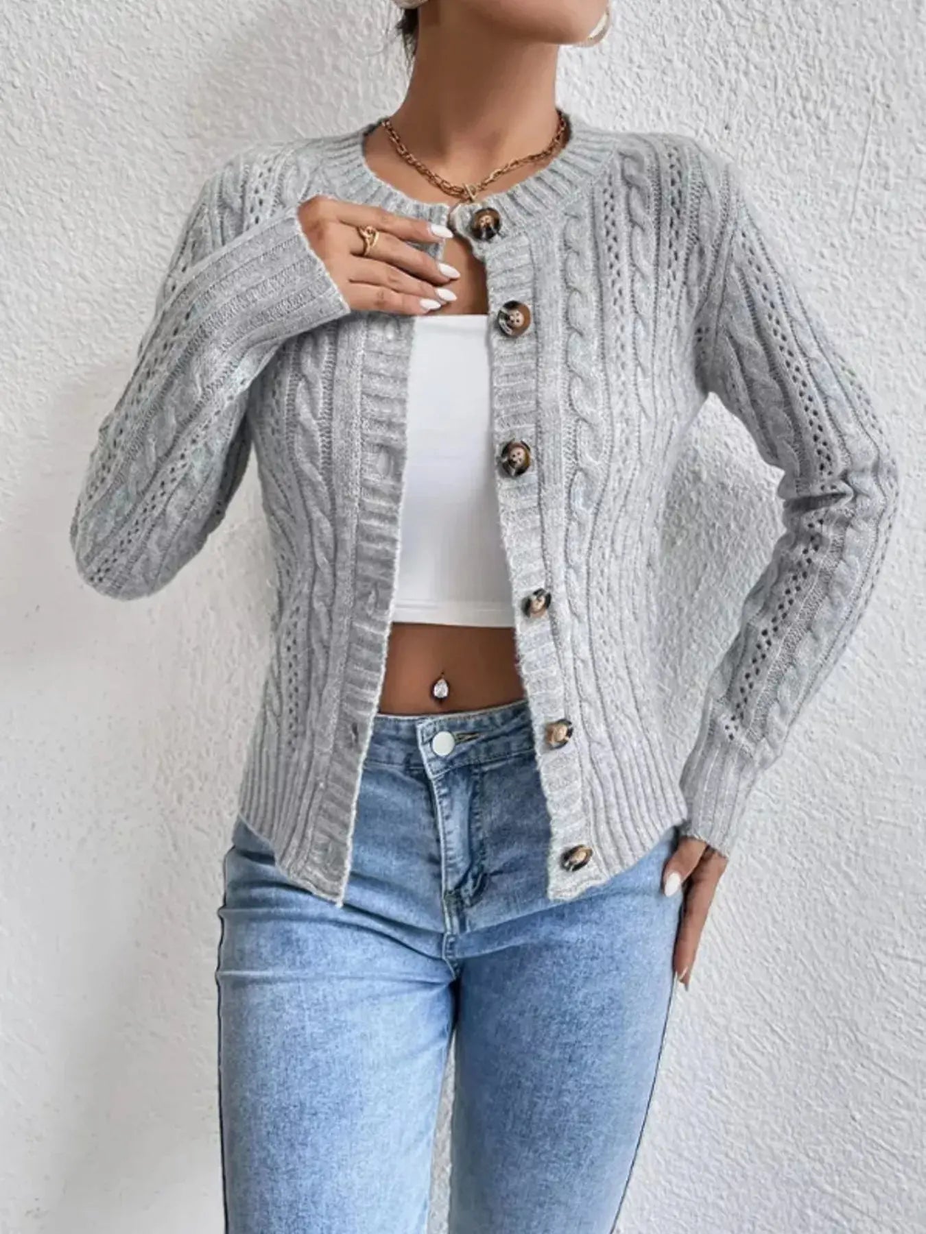 Cable Knit Button Up Cardigan
