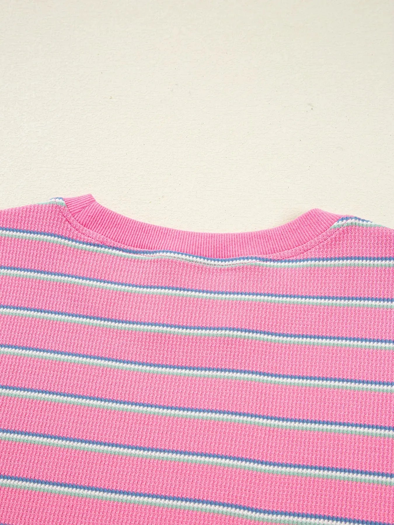Striped Round Neck Textured Knit Long Sleeve Top