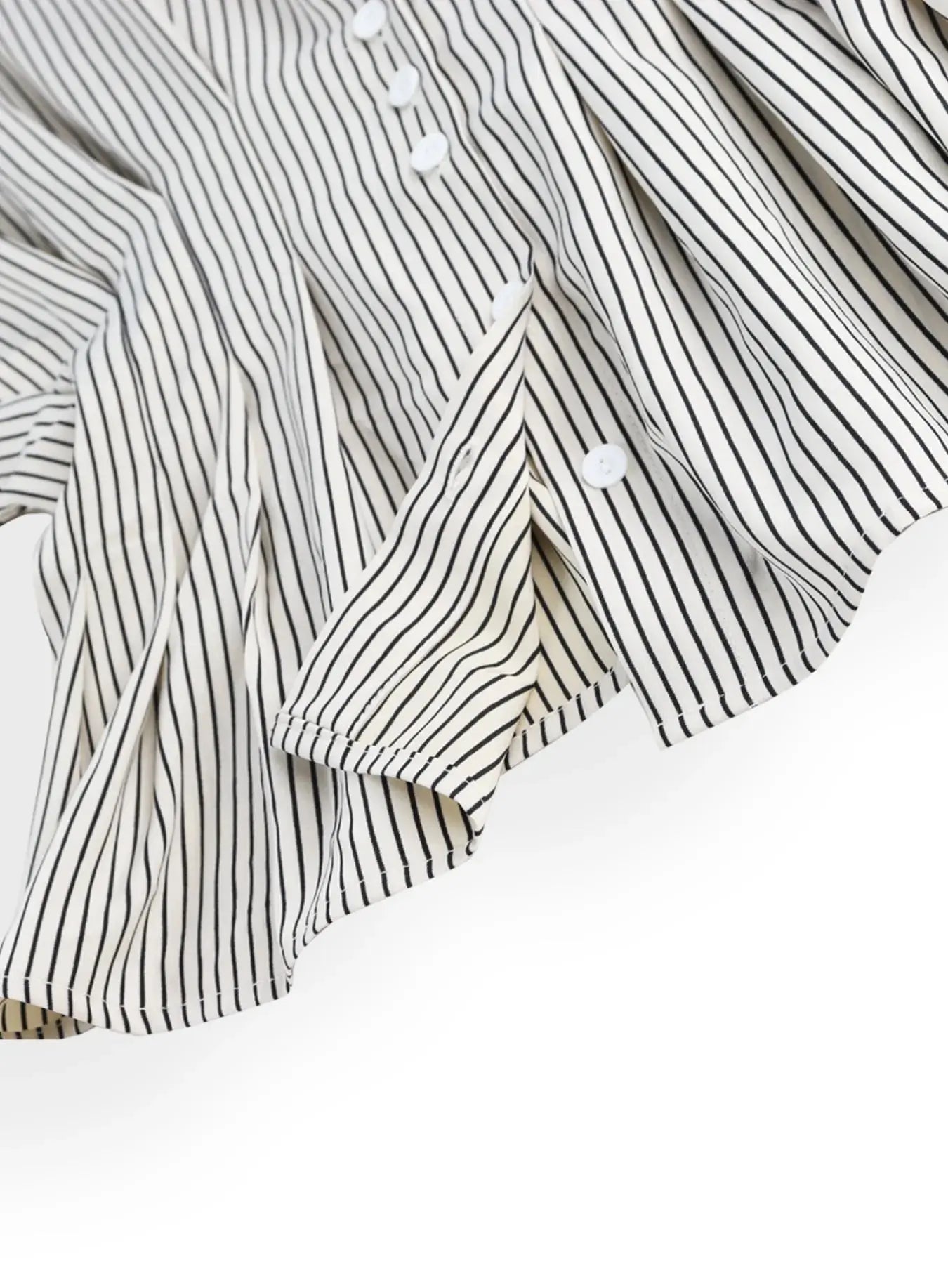Pinstripe Puff Sleeve Cinched Waist Button Up Shirt