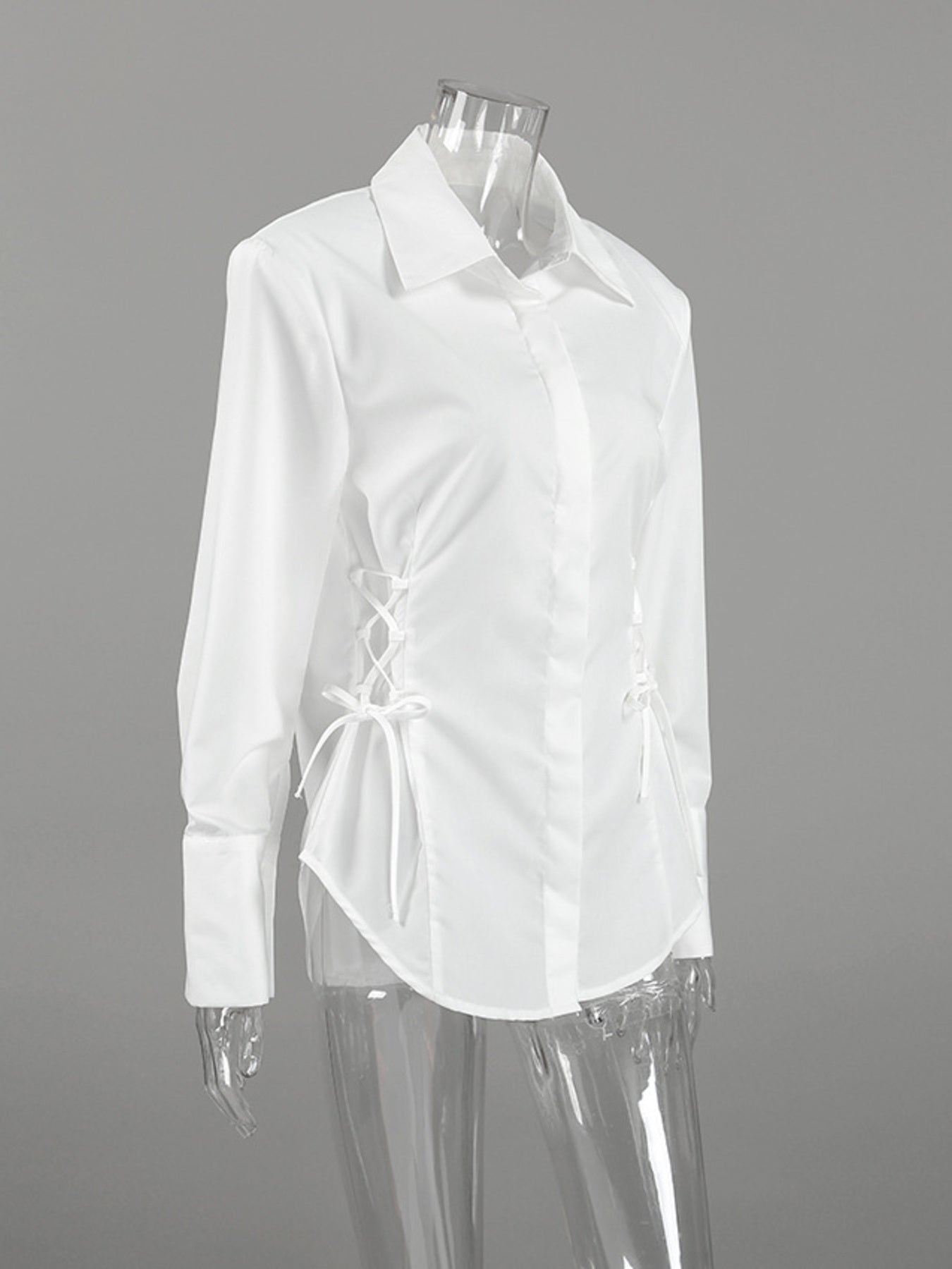 White Button Up Side Lace Up Shirt