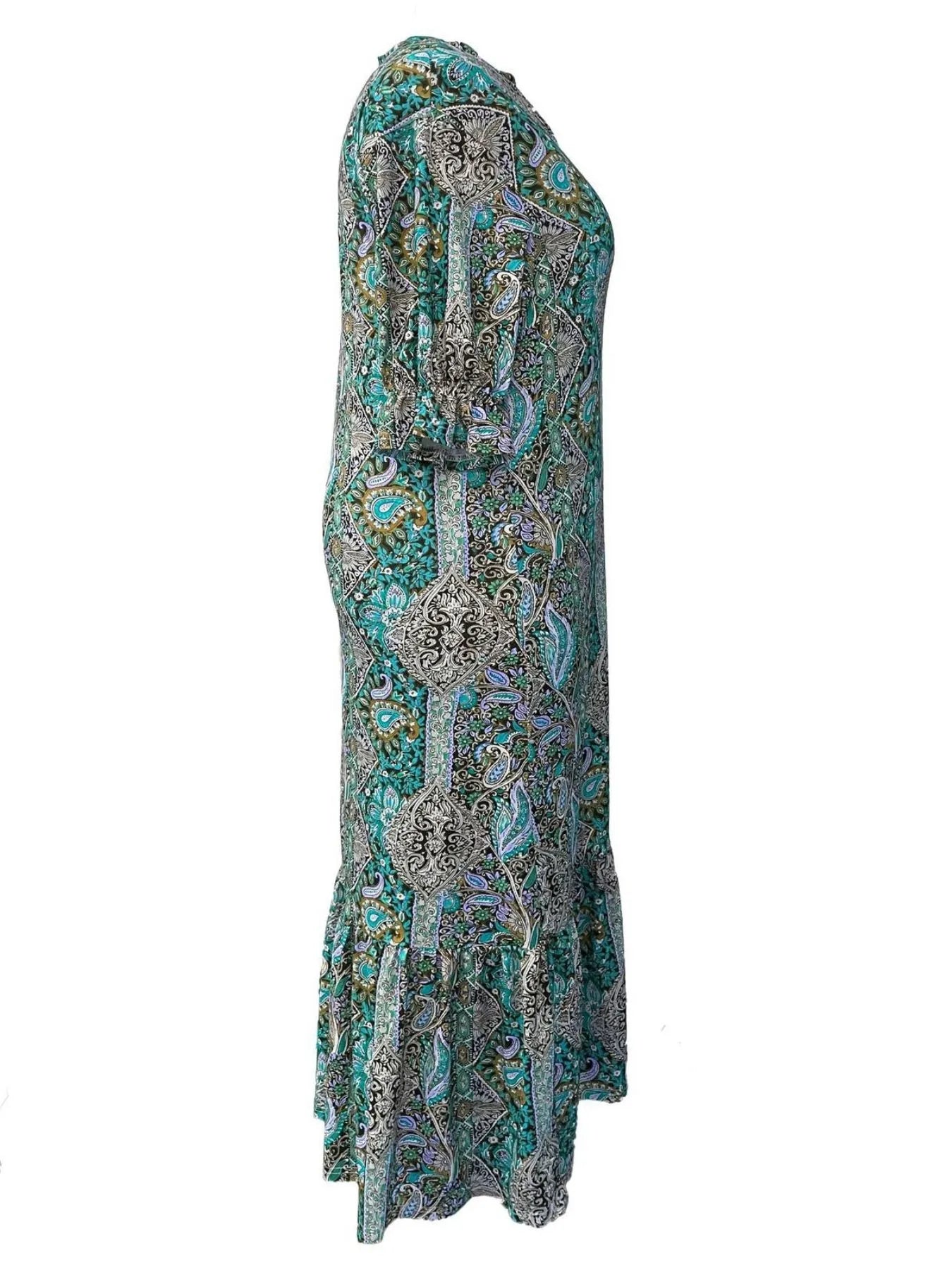 Bohemian Paisley Print Ruffle Hem Midi Dress