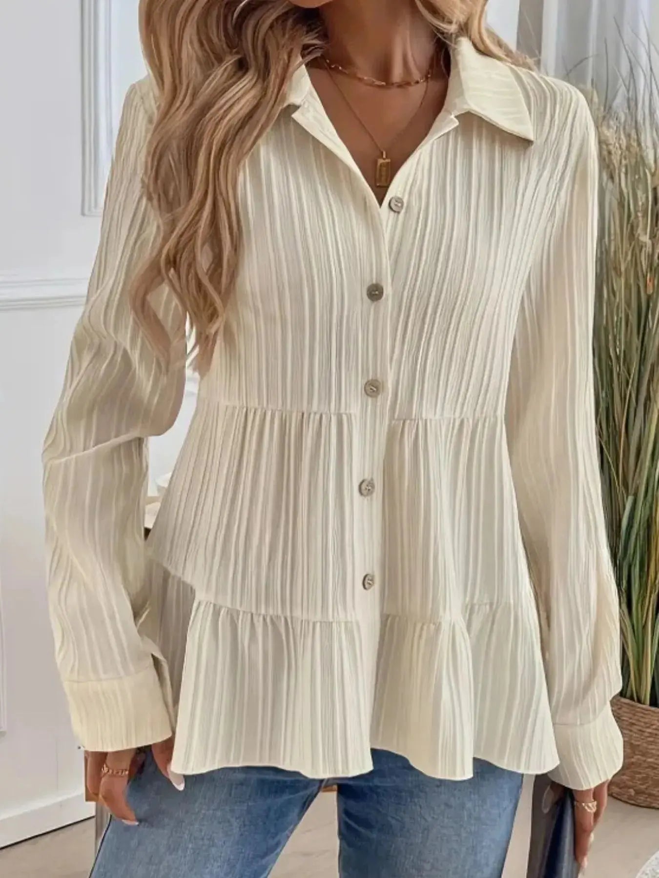 Striped Tiered  Button Down Shirt