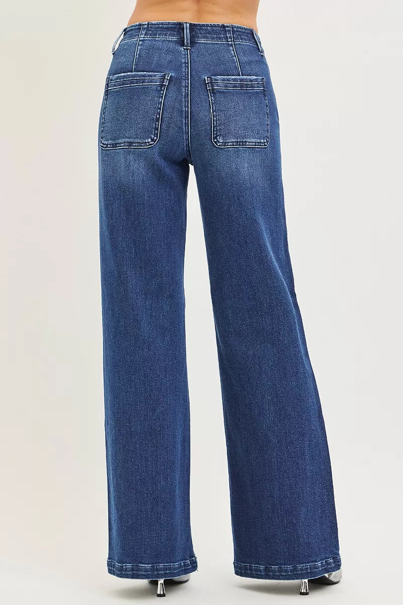 RISEN Jeans - High Rise Wide Leg Slanted Pocket Jeans