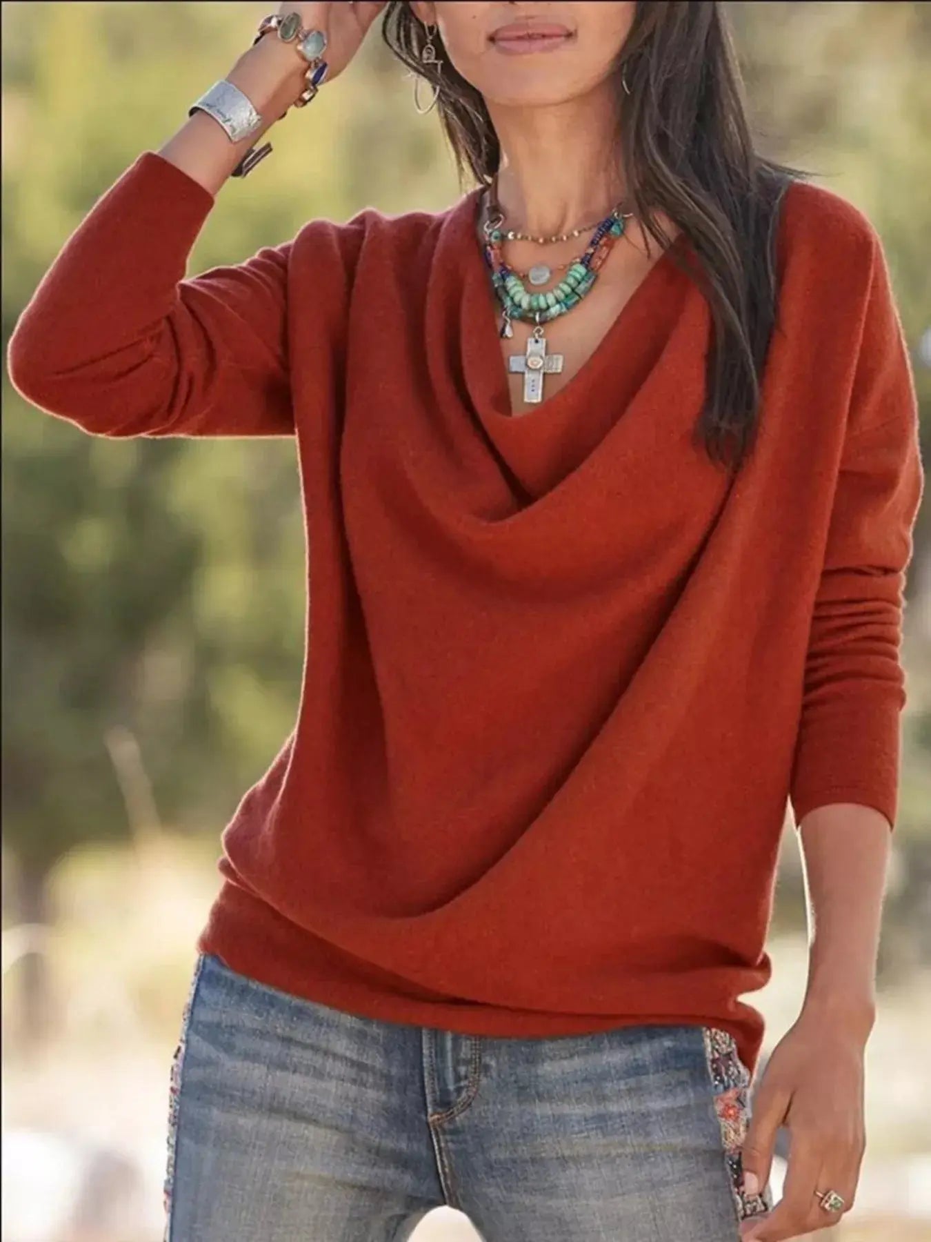 Full Size Cowl Neck Long Sleeve Top