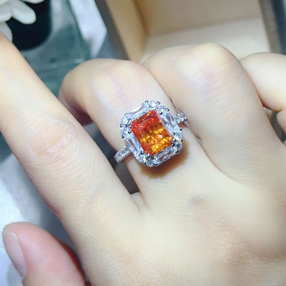 3 Carat Emerald Cut Moissanite Halo Ring