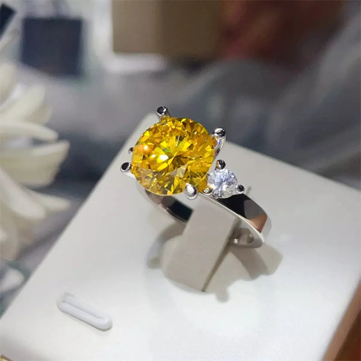 925 Sterling Silver Yellow 5 Carat Moissanite Ring