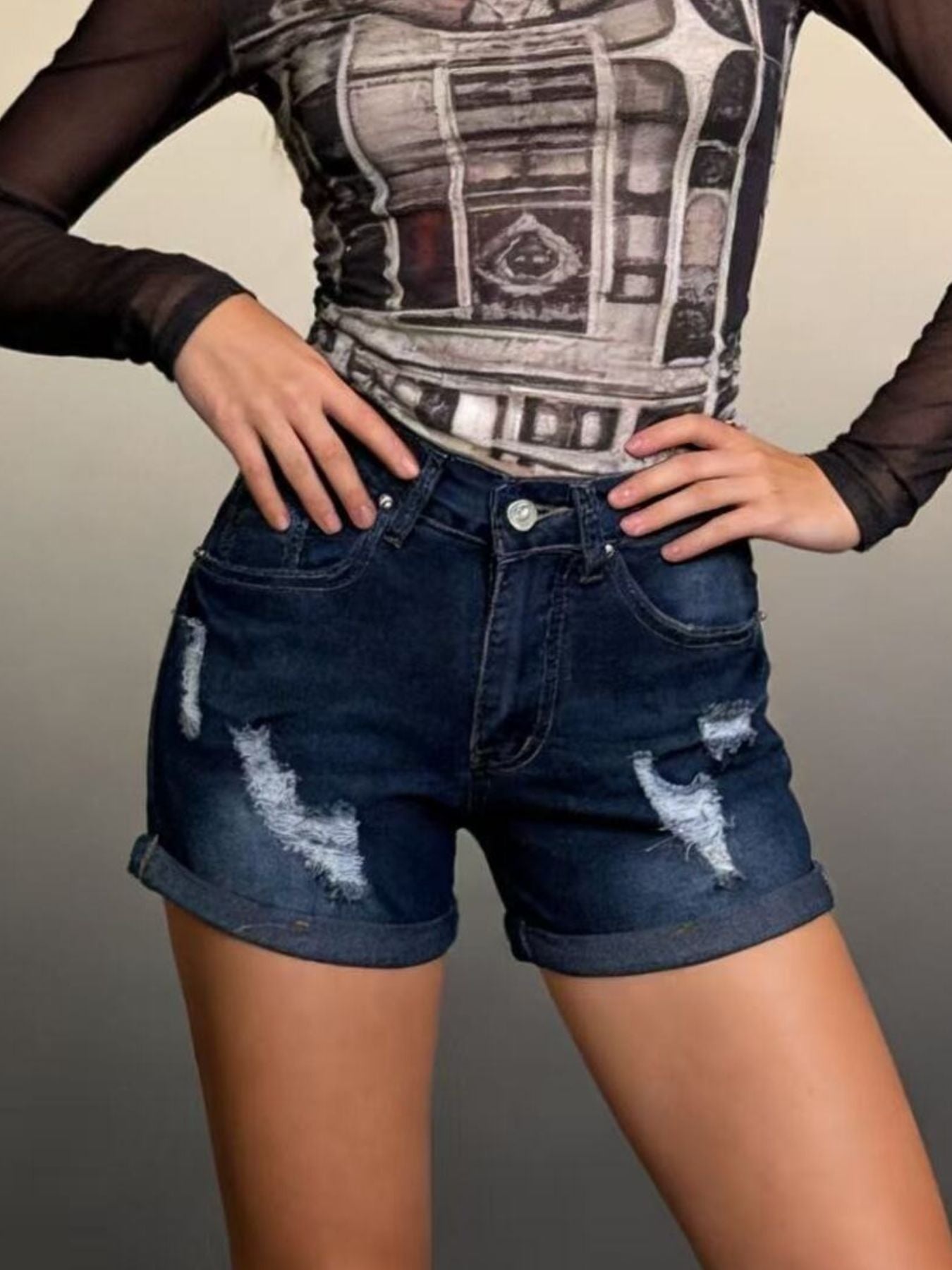 Washed Distressed Denim Shorts