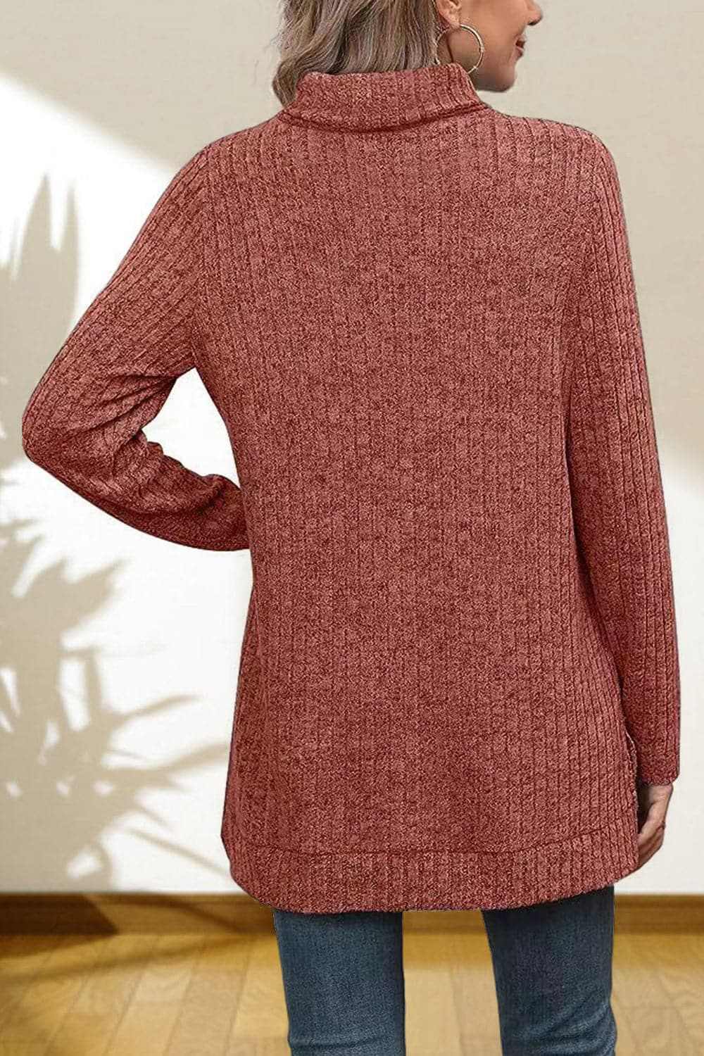 Cerise Turtleneck Sweater by Trendsi – Quality High-Low Hem Style