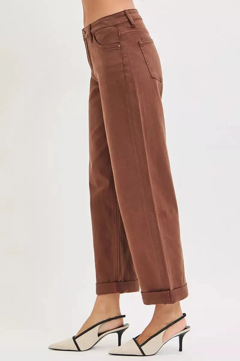 RISEN Jeans - Full Size Tummy Control Mid Rise Ankle Barrel Baggy Jeans
