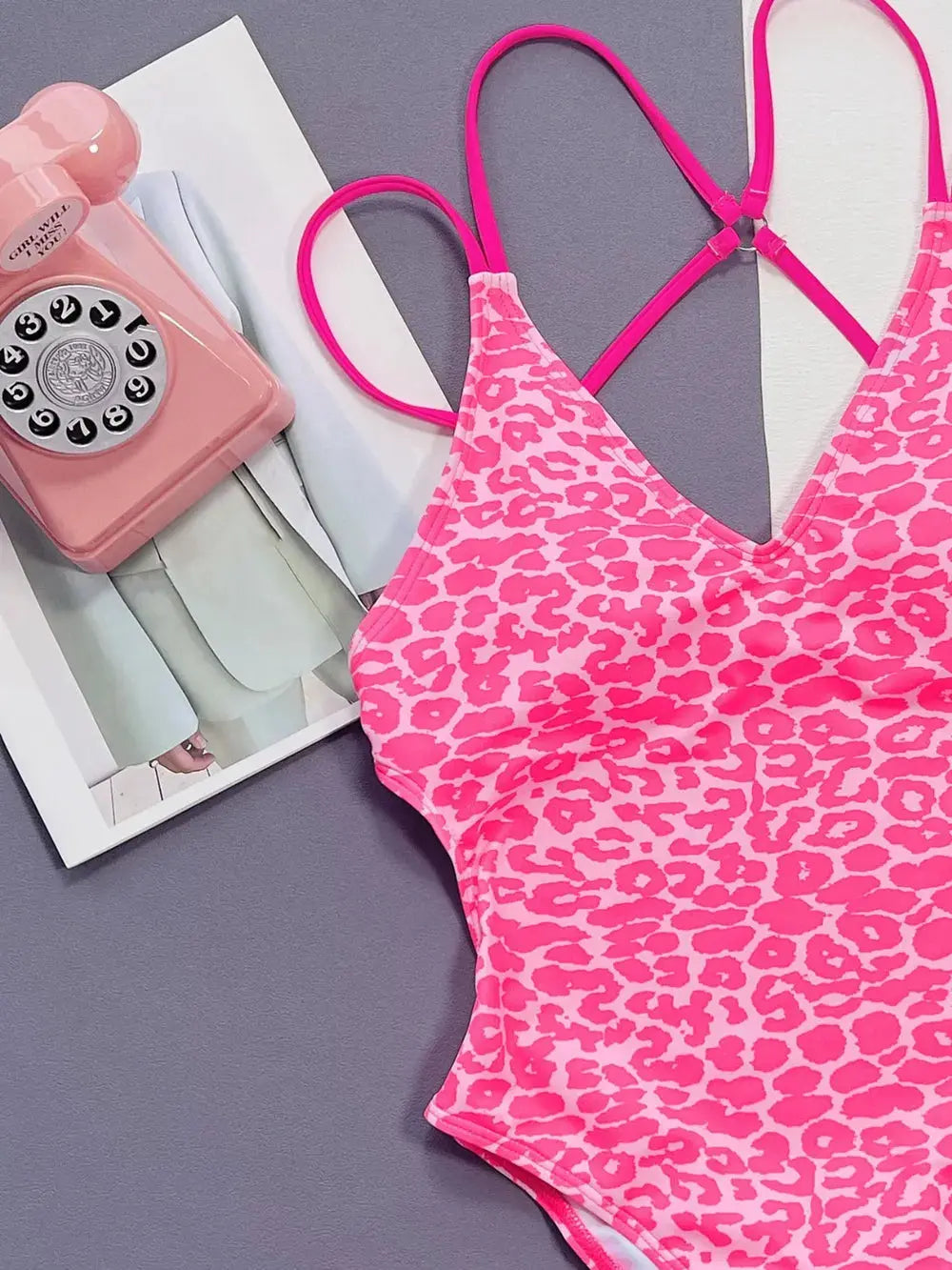 Leopard Print Plunge V-Neck One Piece Swimsuit