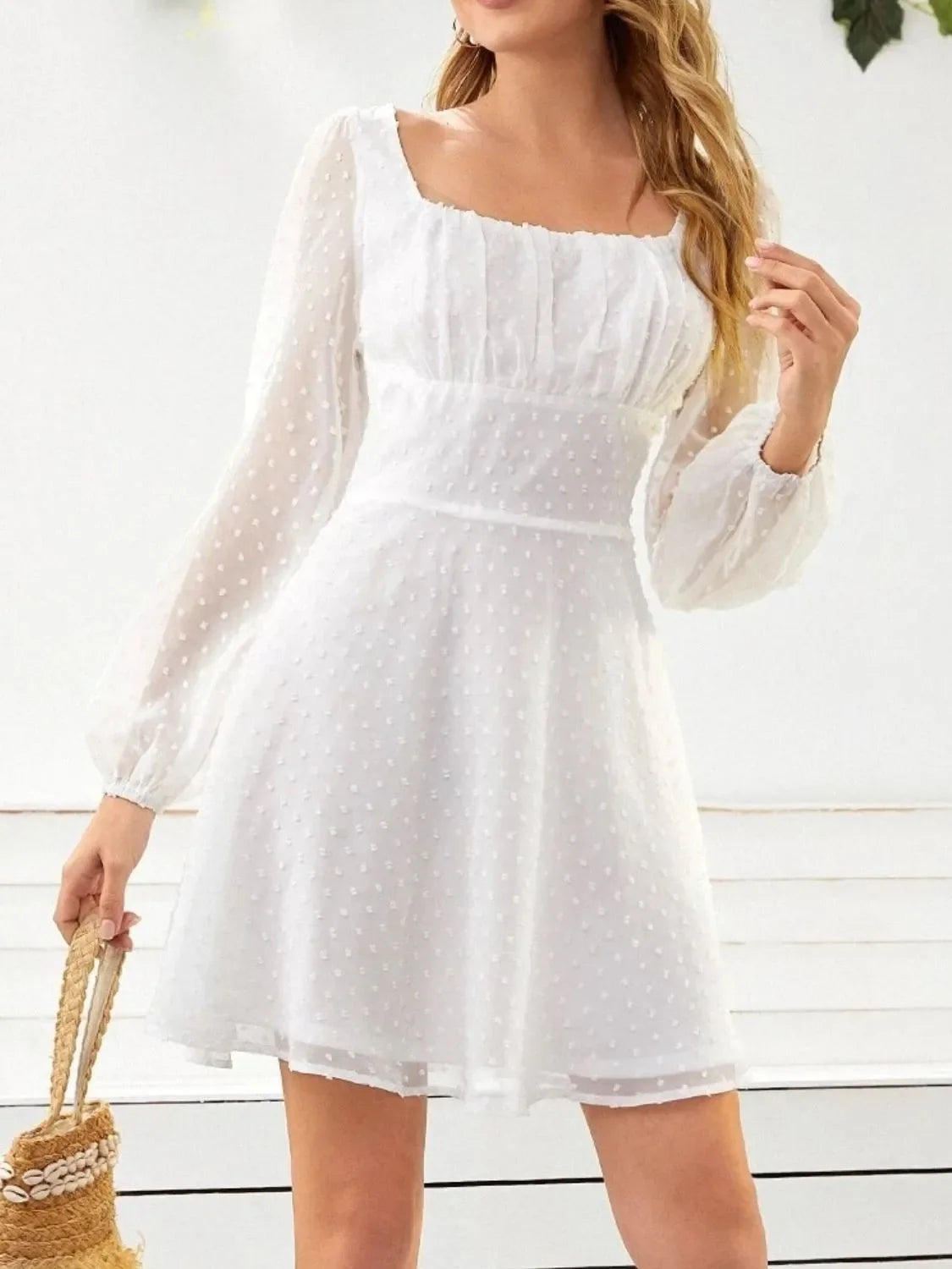 Swiss Dot Long Sleeve Mini Dress