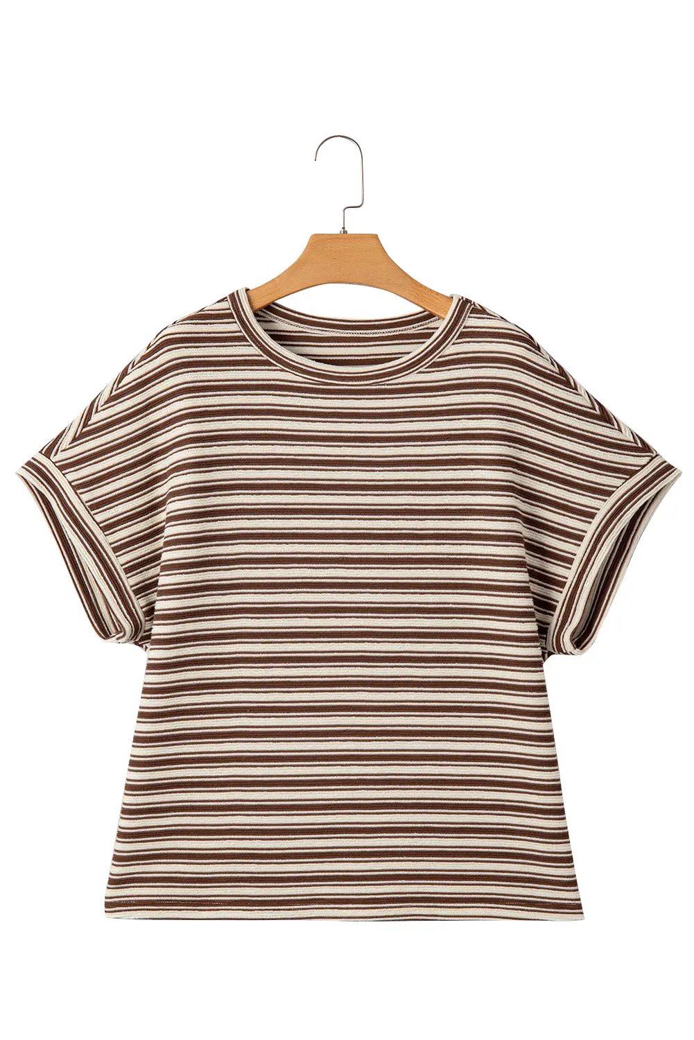 T-Shirts Love Salve Brown Stripe Women's Textured Tee Casual Summer Top Side Slits