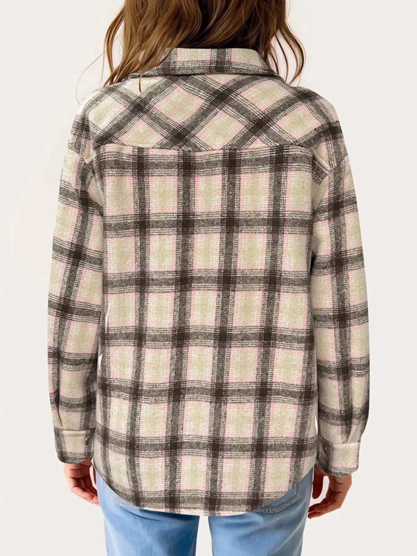 Oversized Plaid Long Sleeve Fleece Jacket