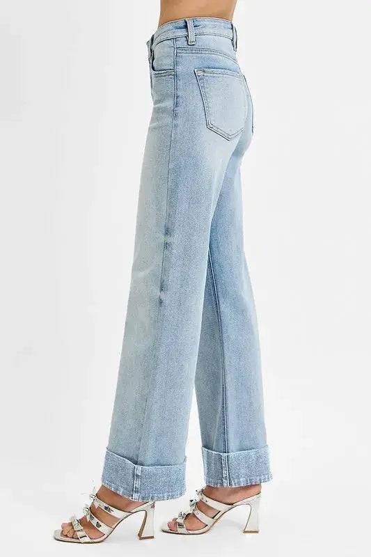 RISEN Jeans - Plus Size Tummy Control Wide Cuffed Jeans