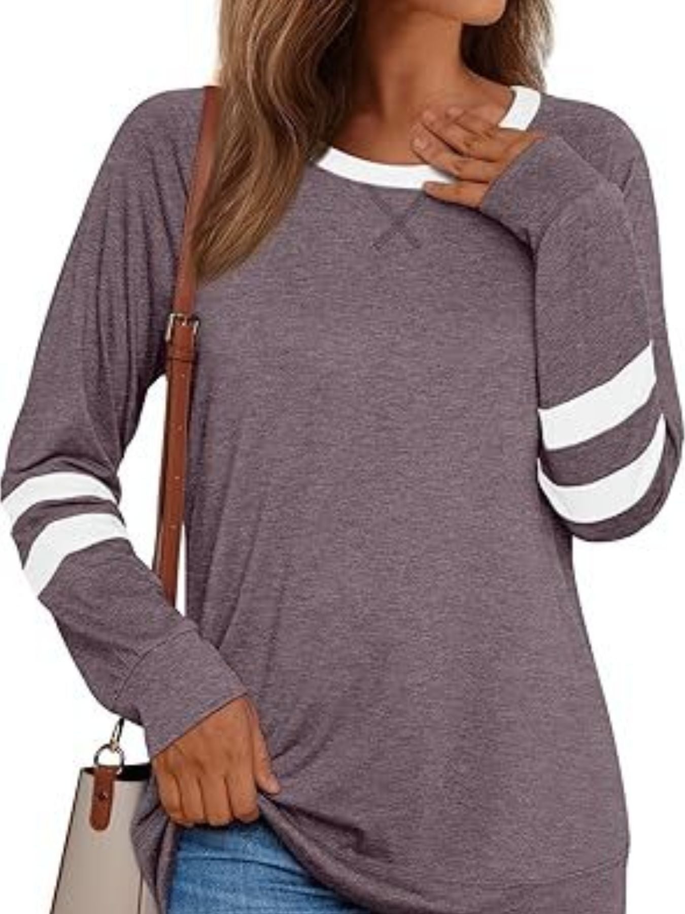 Casual Striped Sleeve Round Neck Long Sleeve T Shirt