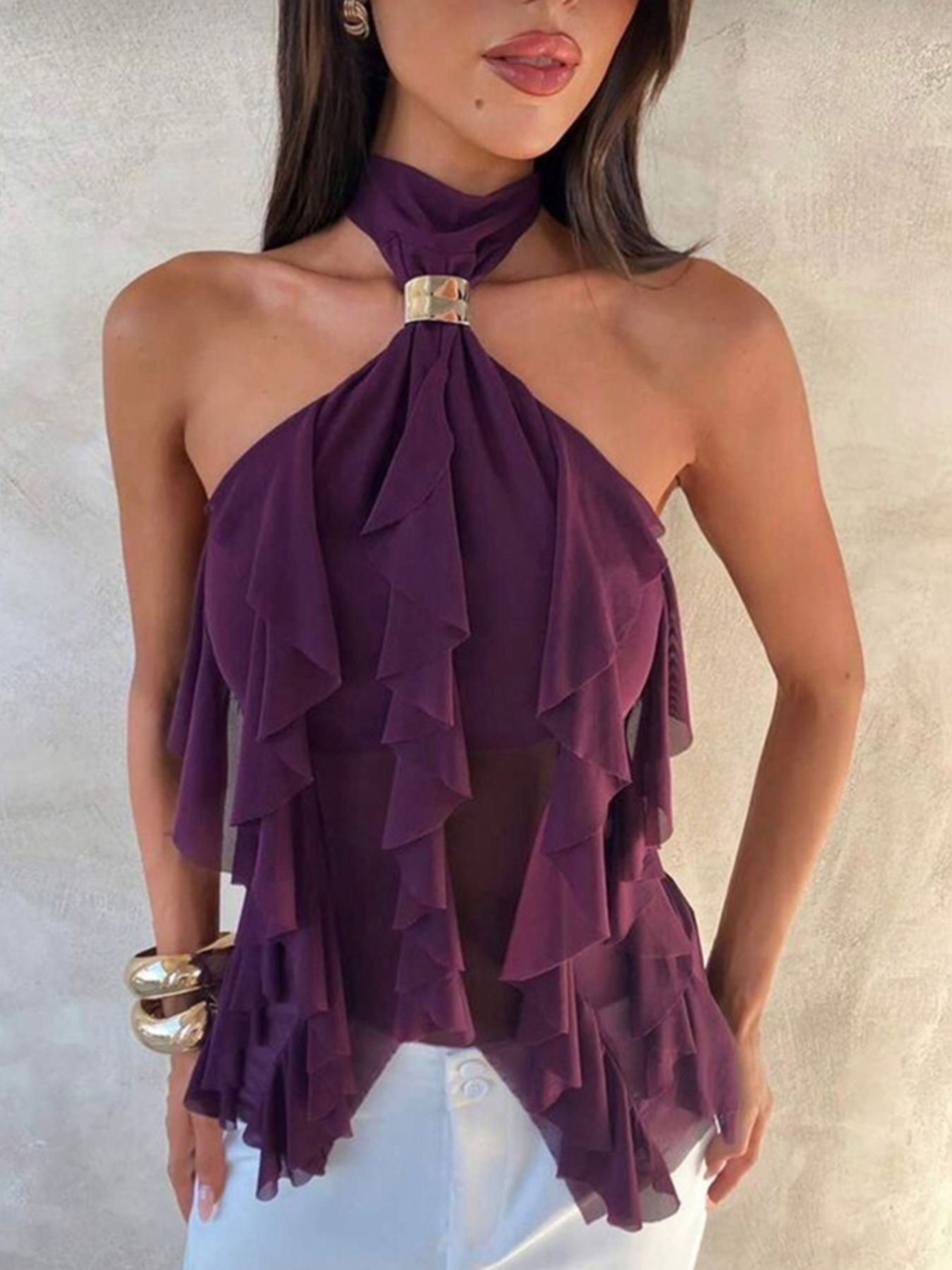Ruffled Halter Neck Cami Top