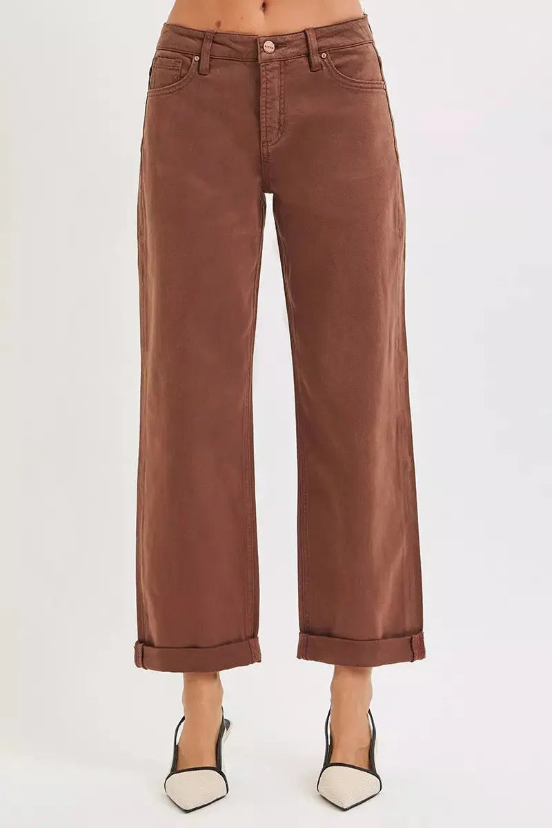 RISEN Jeans - Full Size Tummy Control Mid Rise Ankle Barrel Baggy Jeans