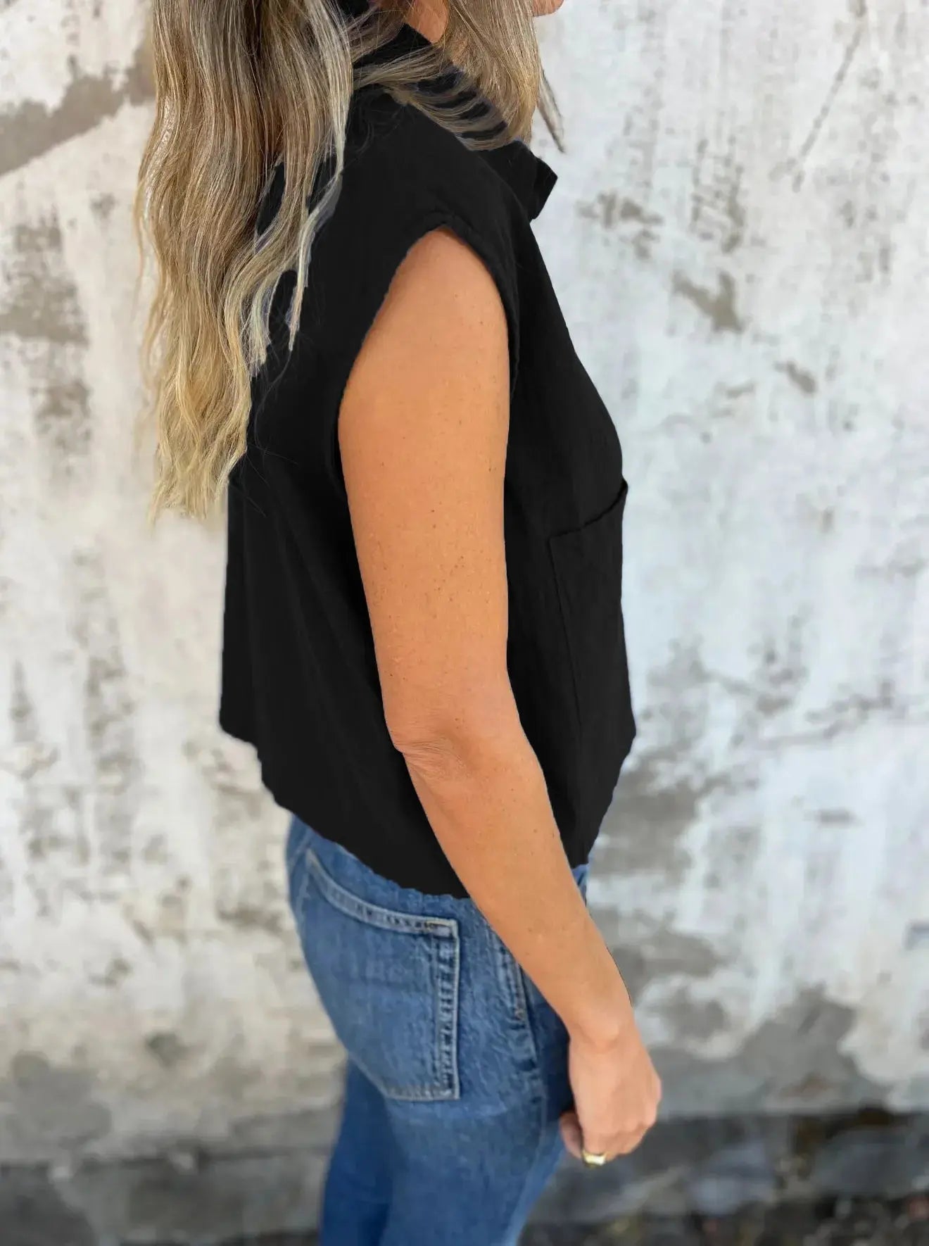 Full Size Cap Sleeve Button Down Linen Shirt