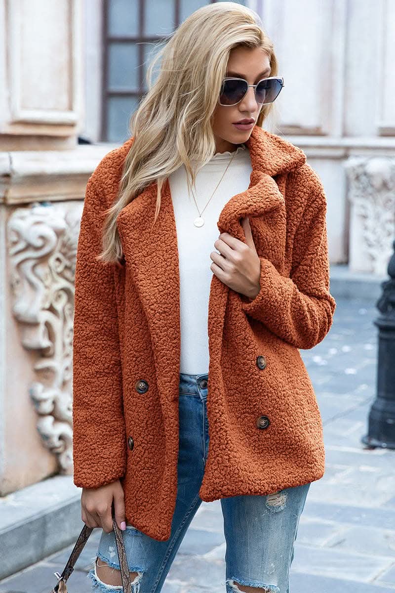 Love Salve Sherpa Coat with Faux Fur Lapel Collar
