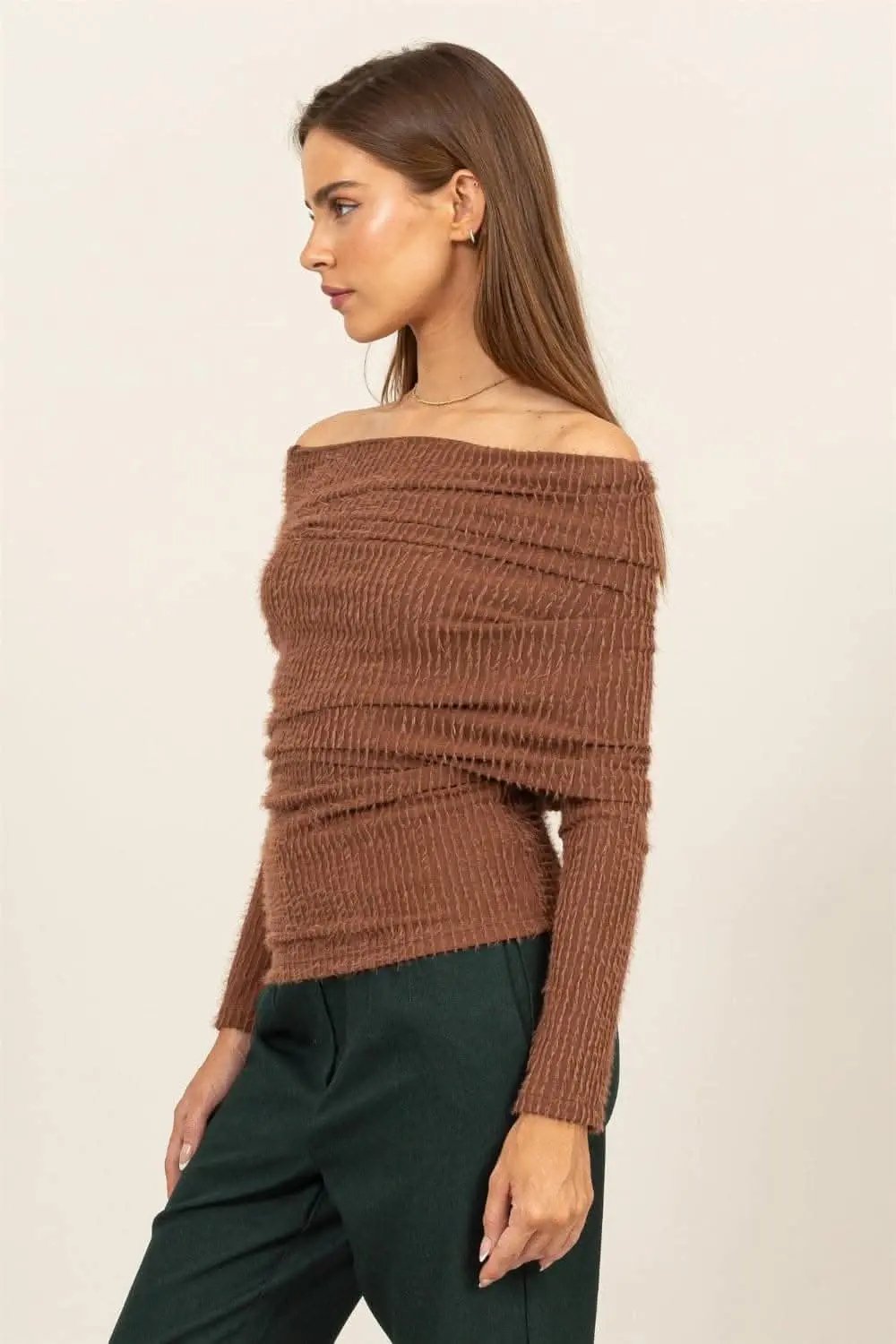 Pants Trendsi Hyfve fuzzy off-shoulder top