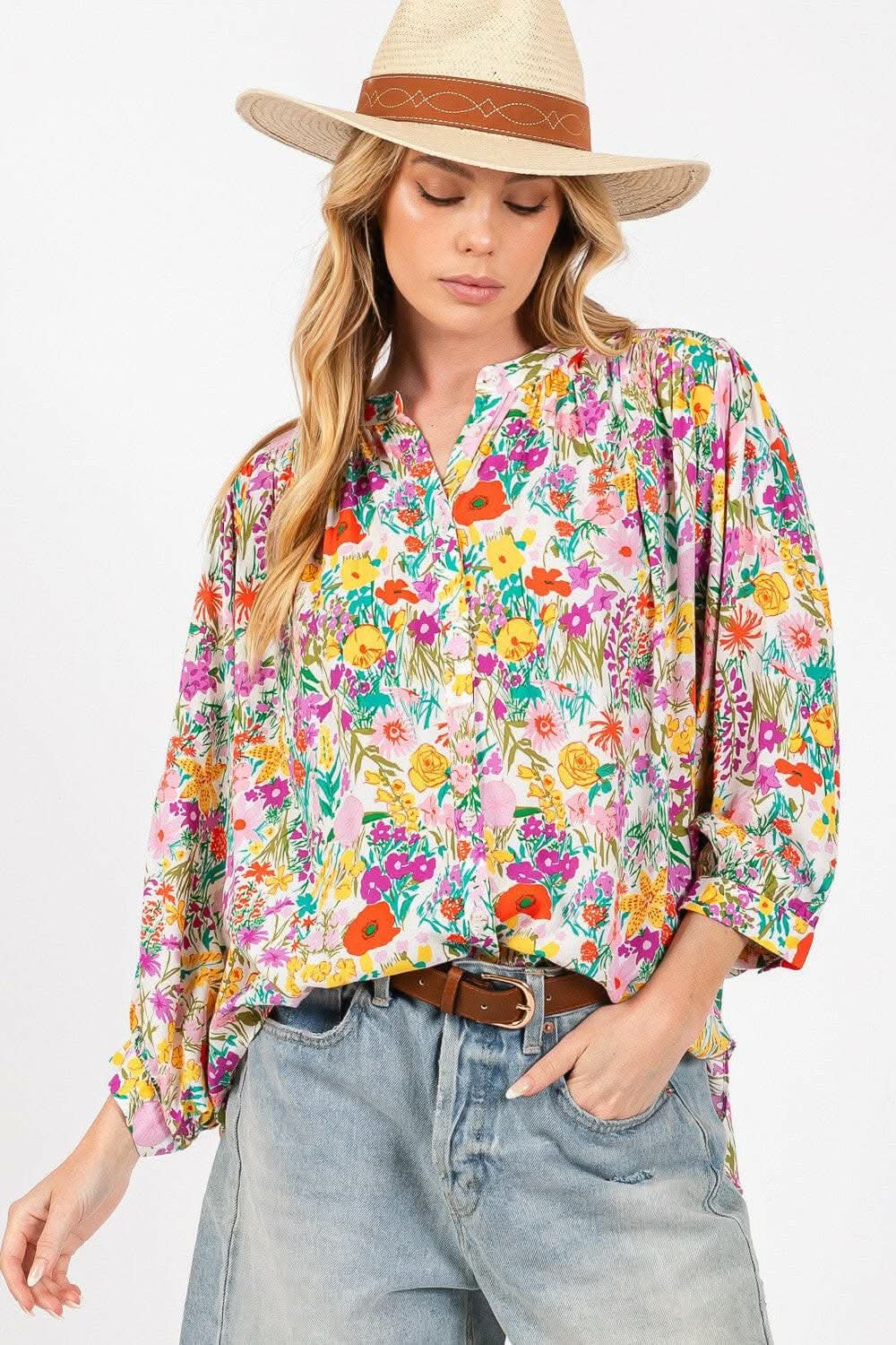 Pants Trendsi Floral Button Down Women's Casual Shirt Lightweight Top