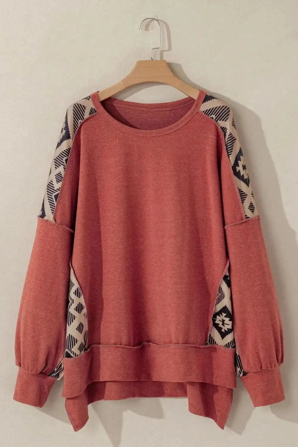 Plus Size Geometric Sweatshirt by Trendsi | Rust Color