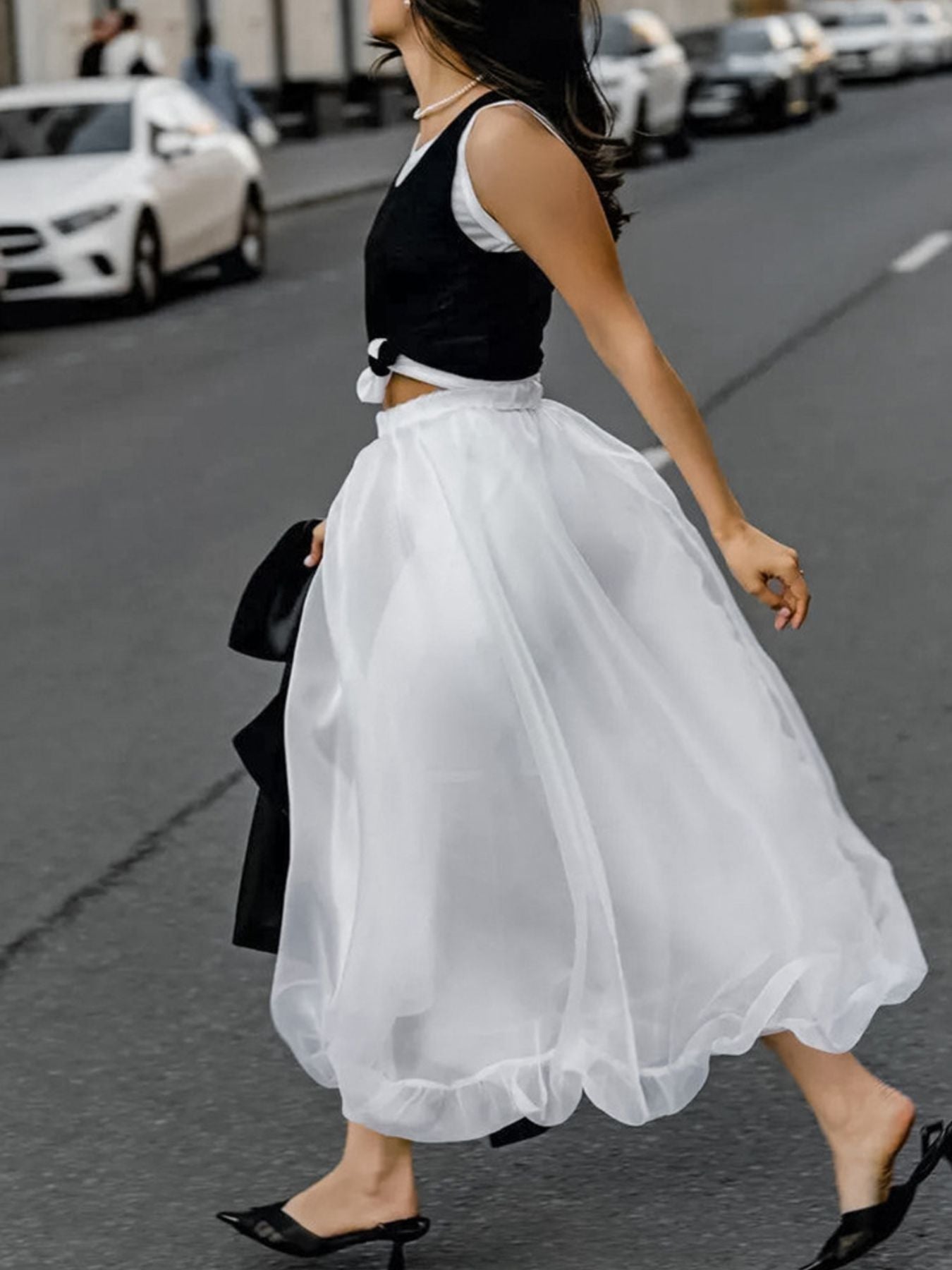 Sheer Flowy Elastic Waist Midi Skirt