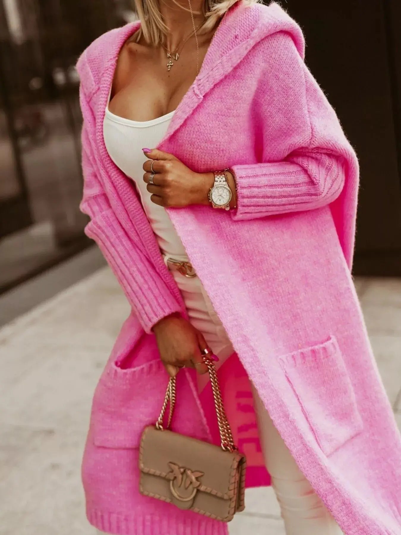 Full Size Hooded Knit Open Front Cardigan
