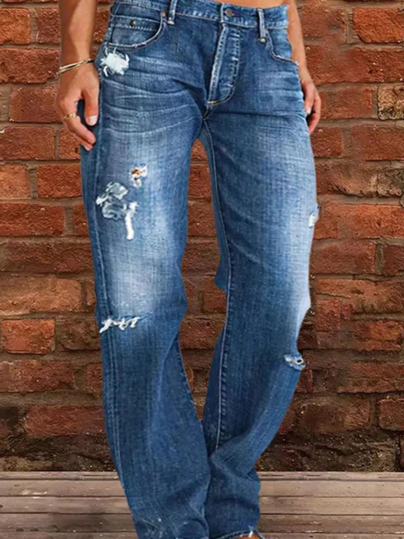 Full Size Distressed Raw Hem Jeans