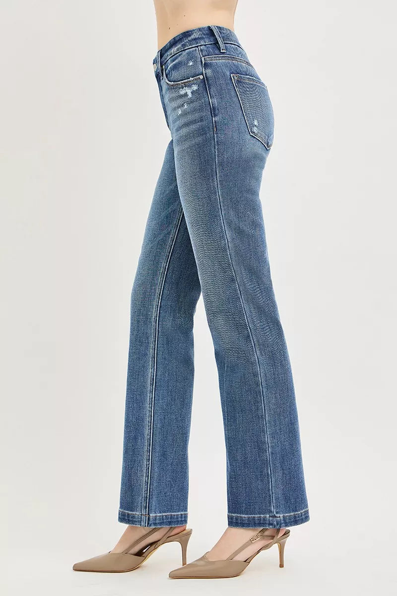 RISEN Tummy Control 4-Way Stretch Mid Rise Straight Jeans with Crease Line Detailing