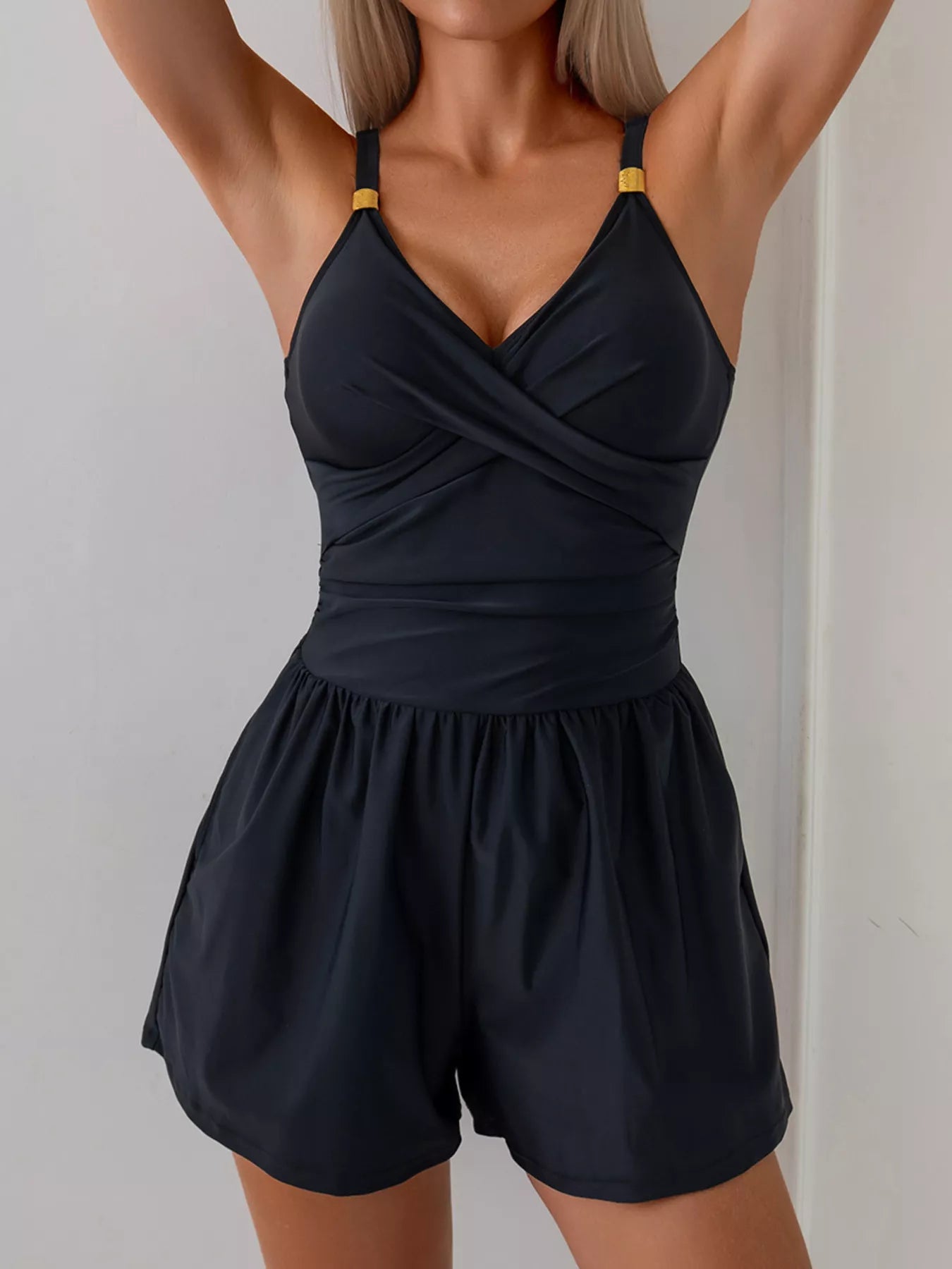 V Neck Spaghetti Strap One Piece Swimsuit