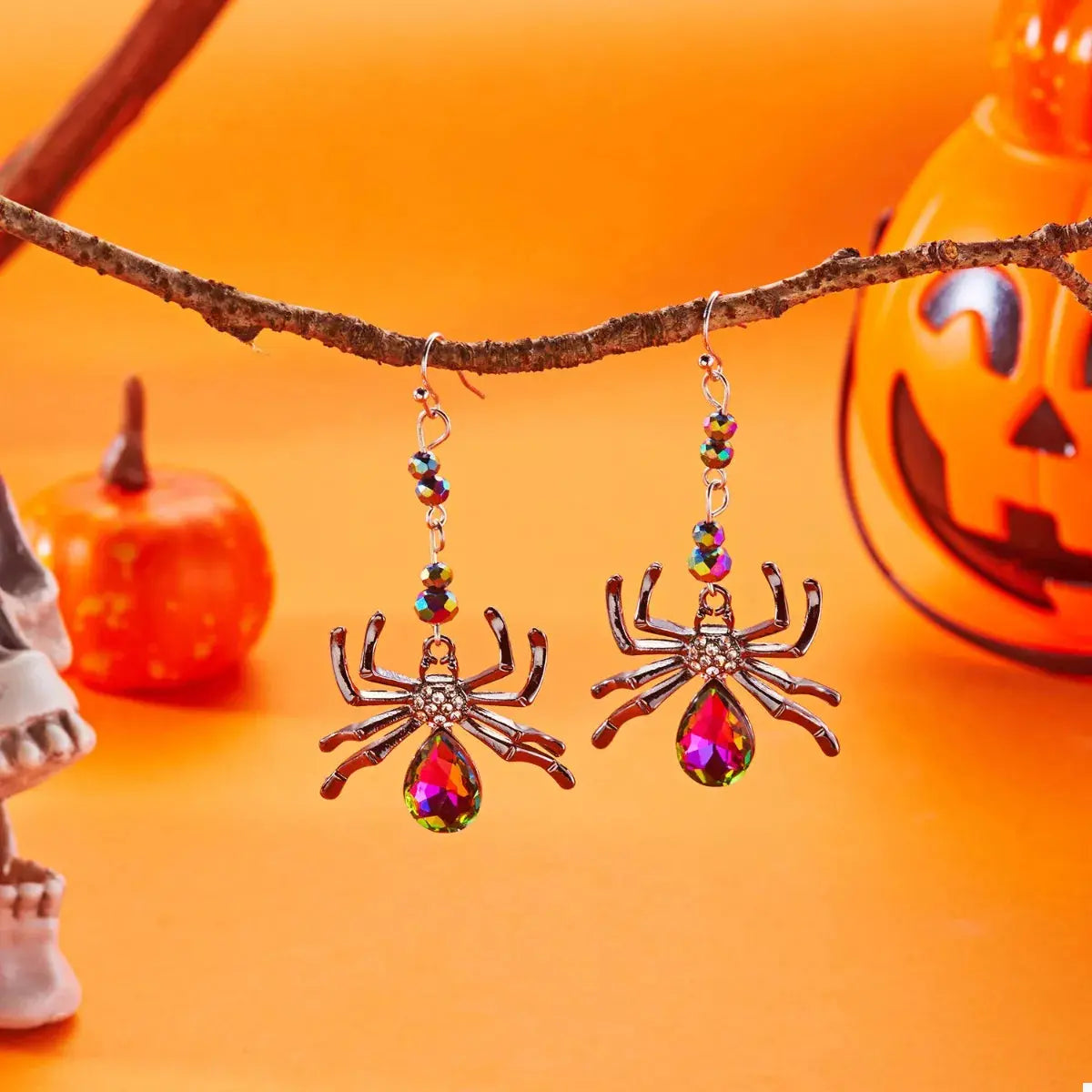 Crystal Spider Halloween Dangle Earrings