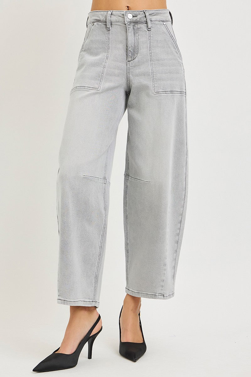 Light Grey Slouchy Cropped Barrel Jeans