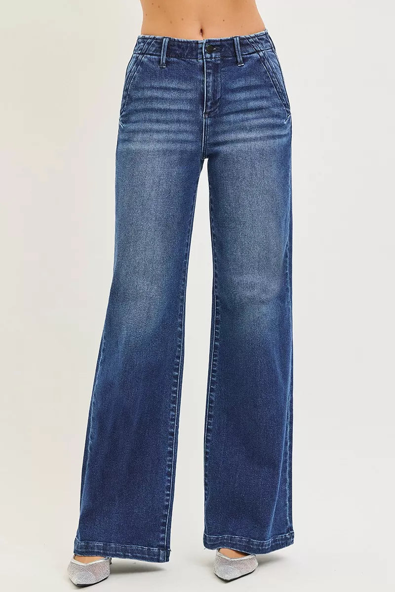 RISEN Jeans - High Rise Wide Leg Slanted Pocket Jeans