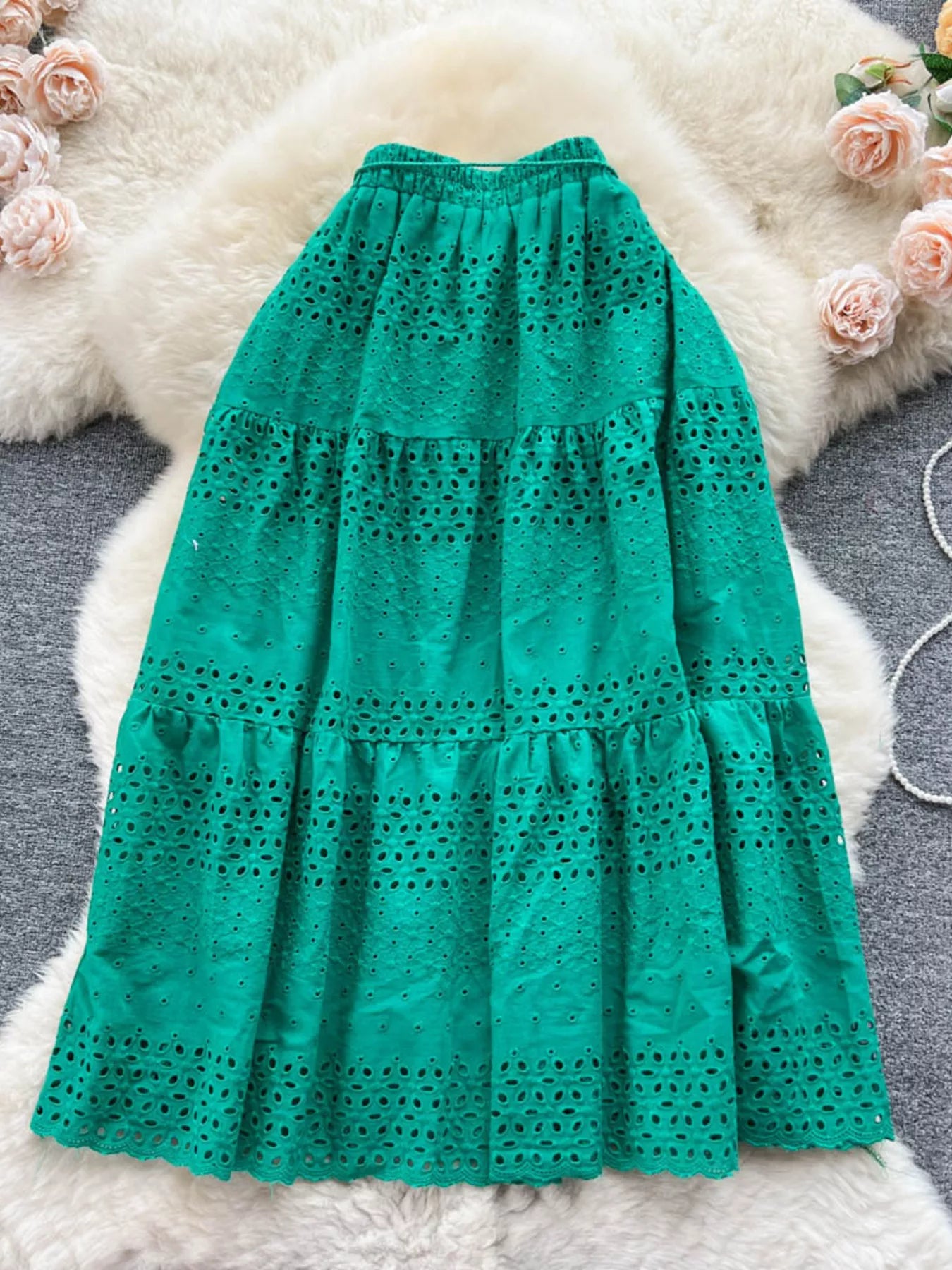 Eyelet Tiered Maxi Skirt