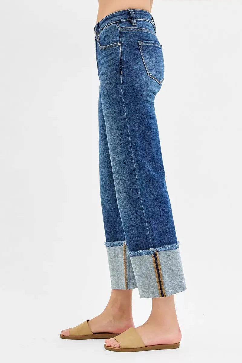 RISEN Jeans - Full Size Mid Rise Crop Wide Wide Cuffed Jeans