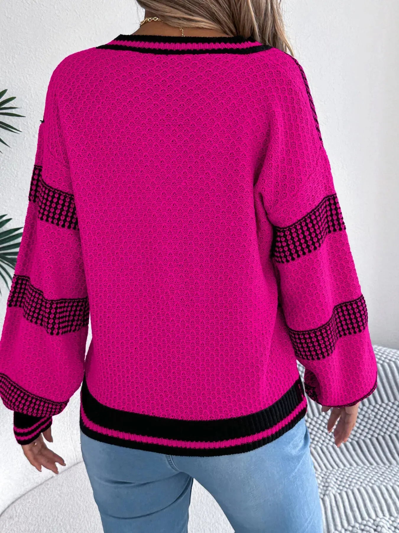 Contrast Striped V Neck Sweater