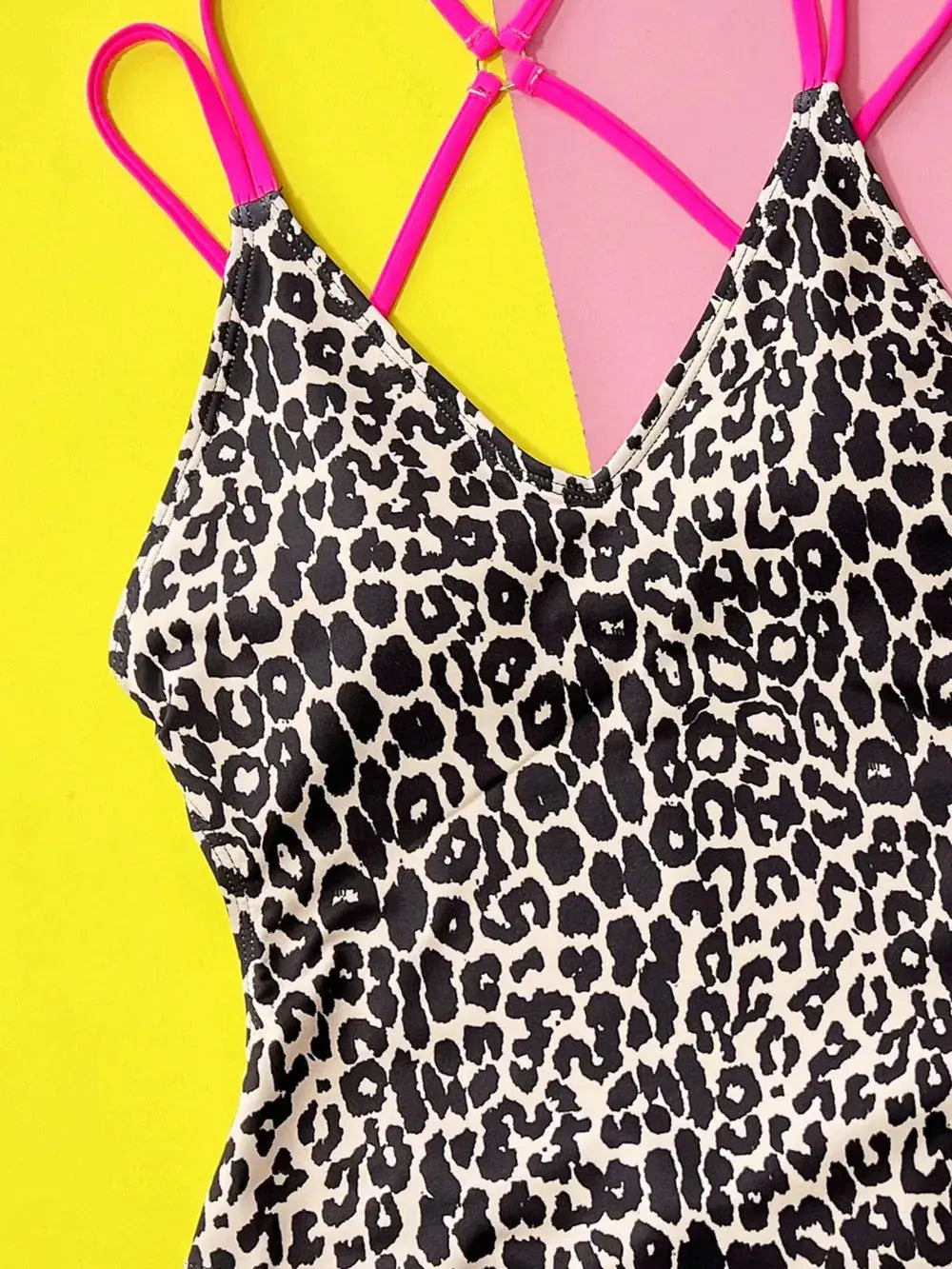 Leopard Print Plunge V-Neck One Piece Swimsuit