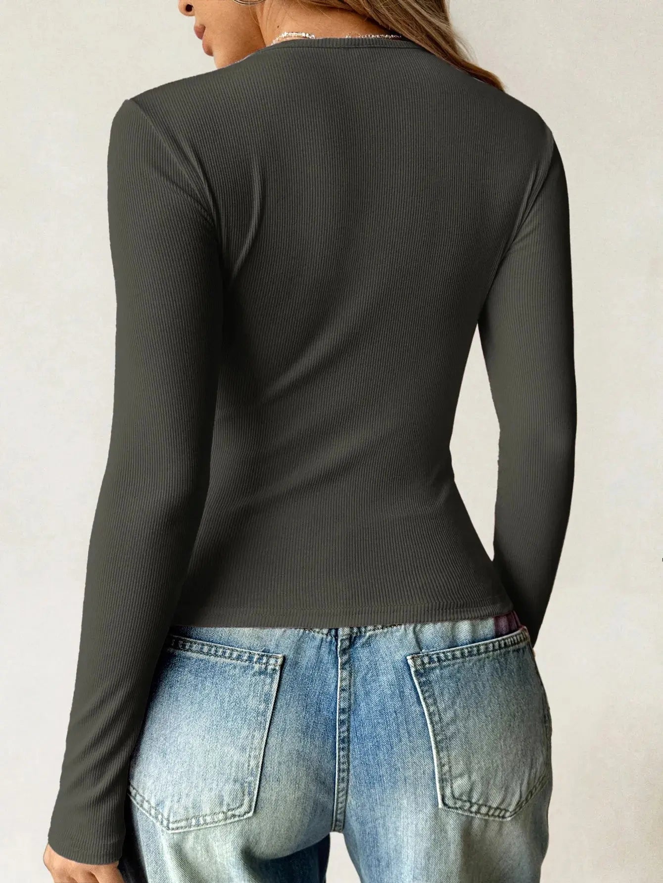 Ribbed Knit Long Sleeve T Shirt