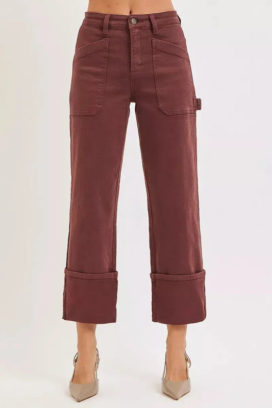 RISEN Jeans - Full Size High Rise Wide Straight Cuffed Patch Jeans