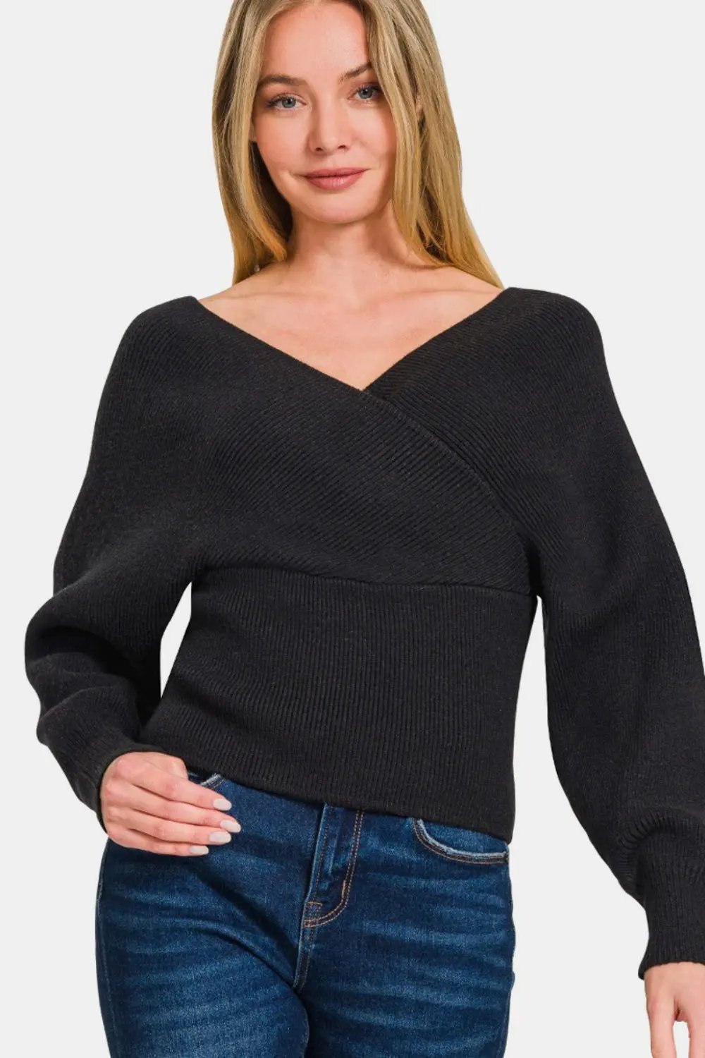 Sweaters Trendsi Zenana ribbed cross wrap sweater