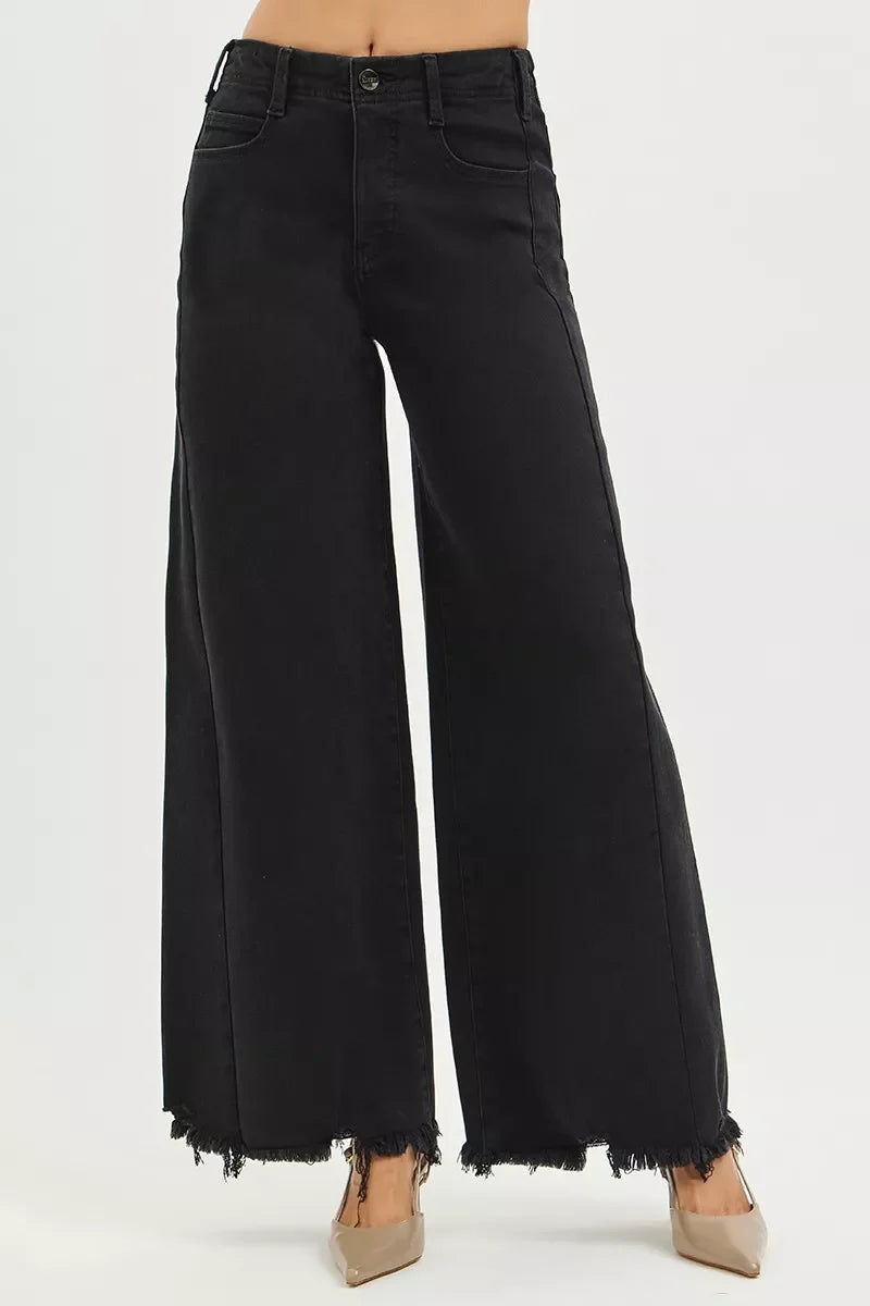 RISEN Jeans - Tummy Control High Rise Palazzo Leg Frayed Hem Jeans