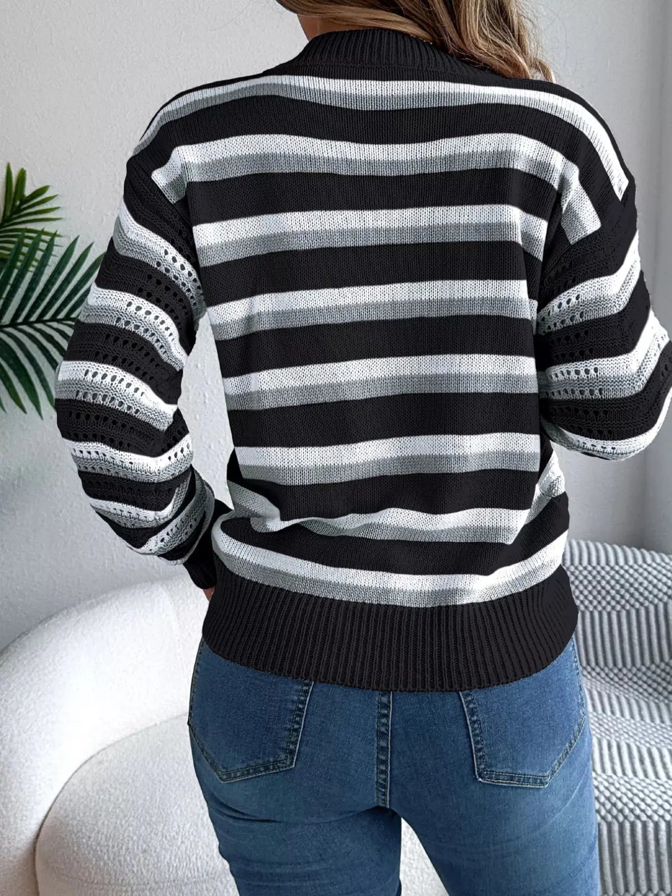 Round Neck Striped Long Sleeve Sweater