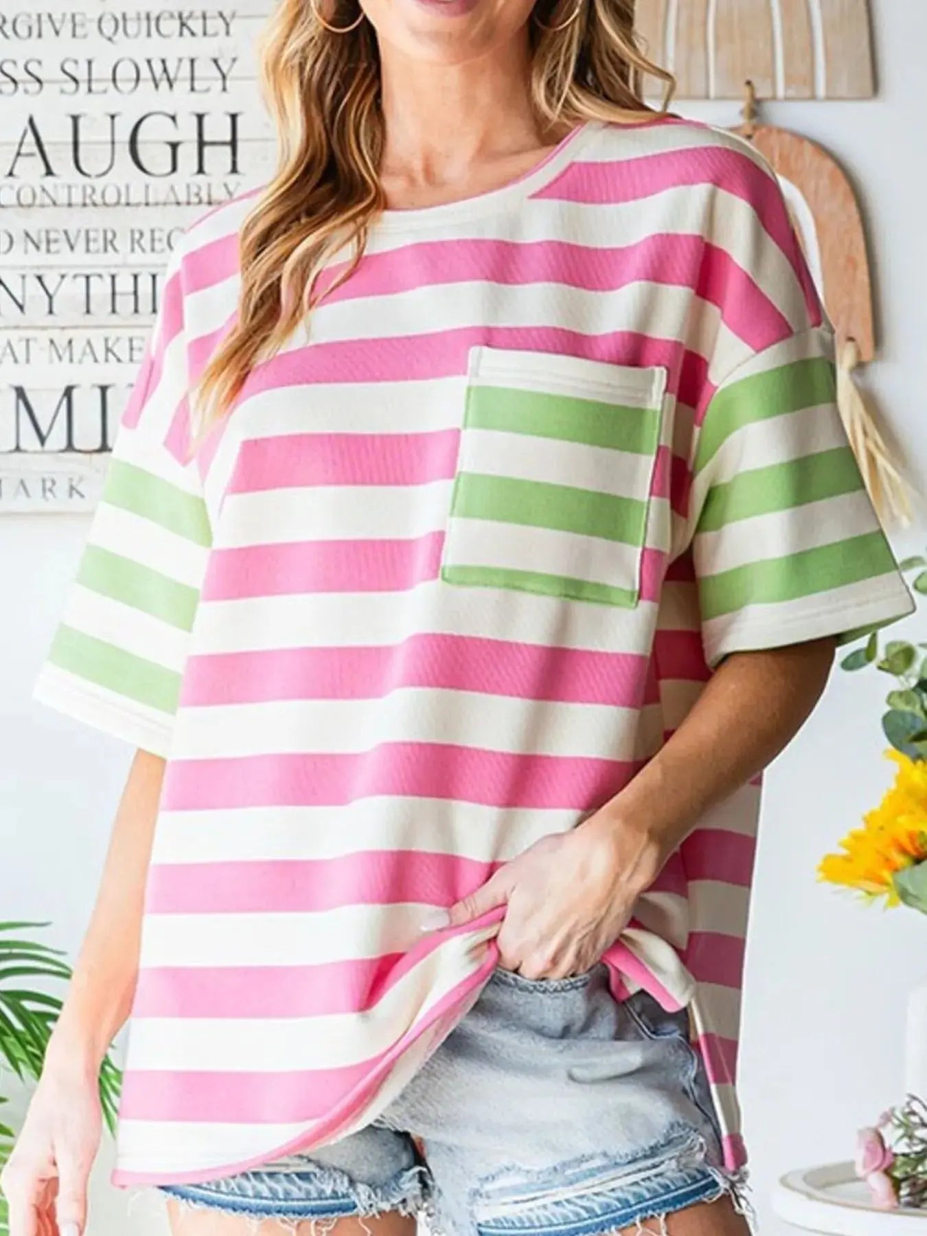 Striped Short Sleeve Oversized Womens T Shirt