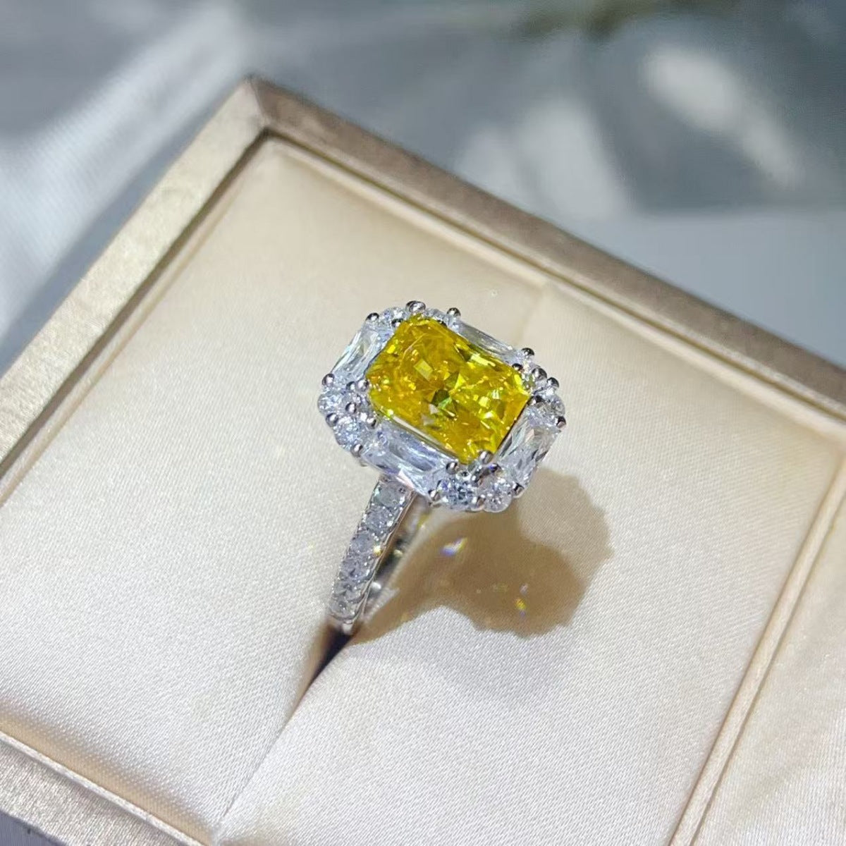 Yellow Halo 3 Carat Moissanite Ring in 925 Sterling Silver